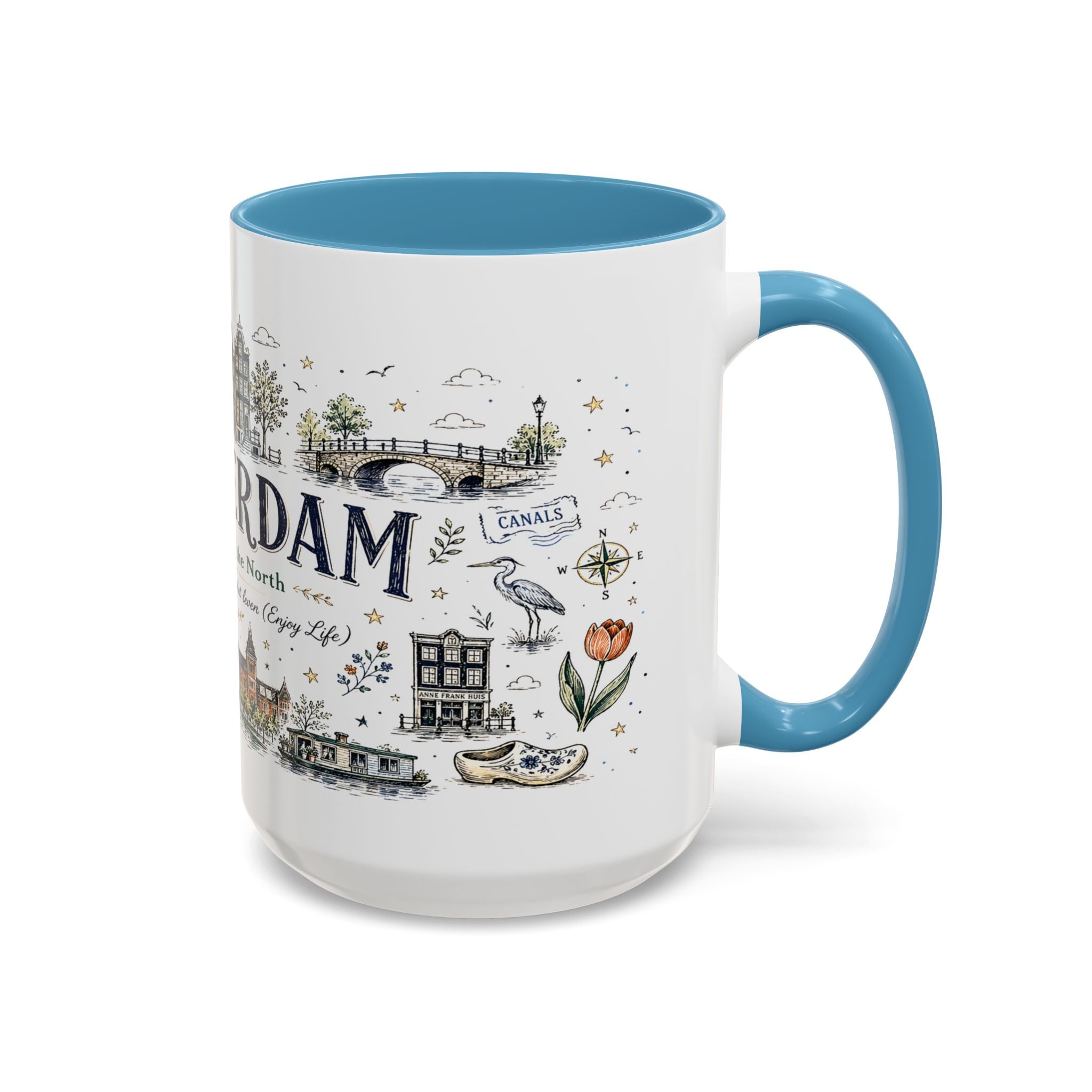 Amsterdam Coffee Mug | Netherlands Souvenir Travel Gift | Accent Color Ceramic 11oz 15oz