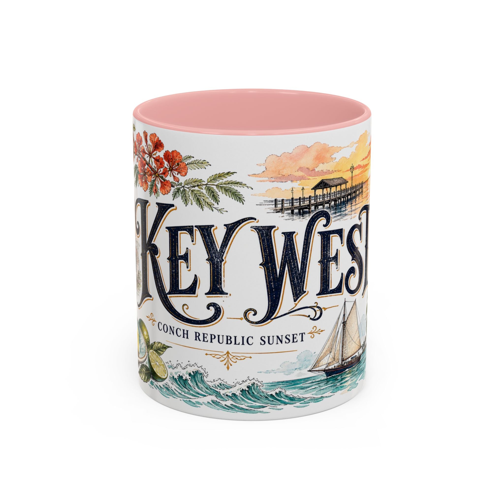 Key West Coffee Mug | United States Travel Souvenir | Vintage Illustrated City Gift | 11 oz 15 oz Accent Mug