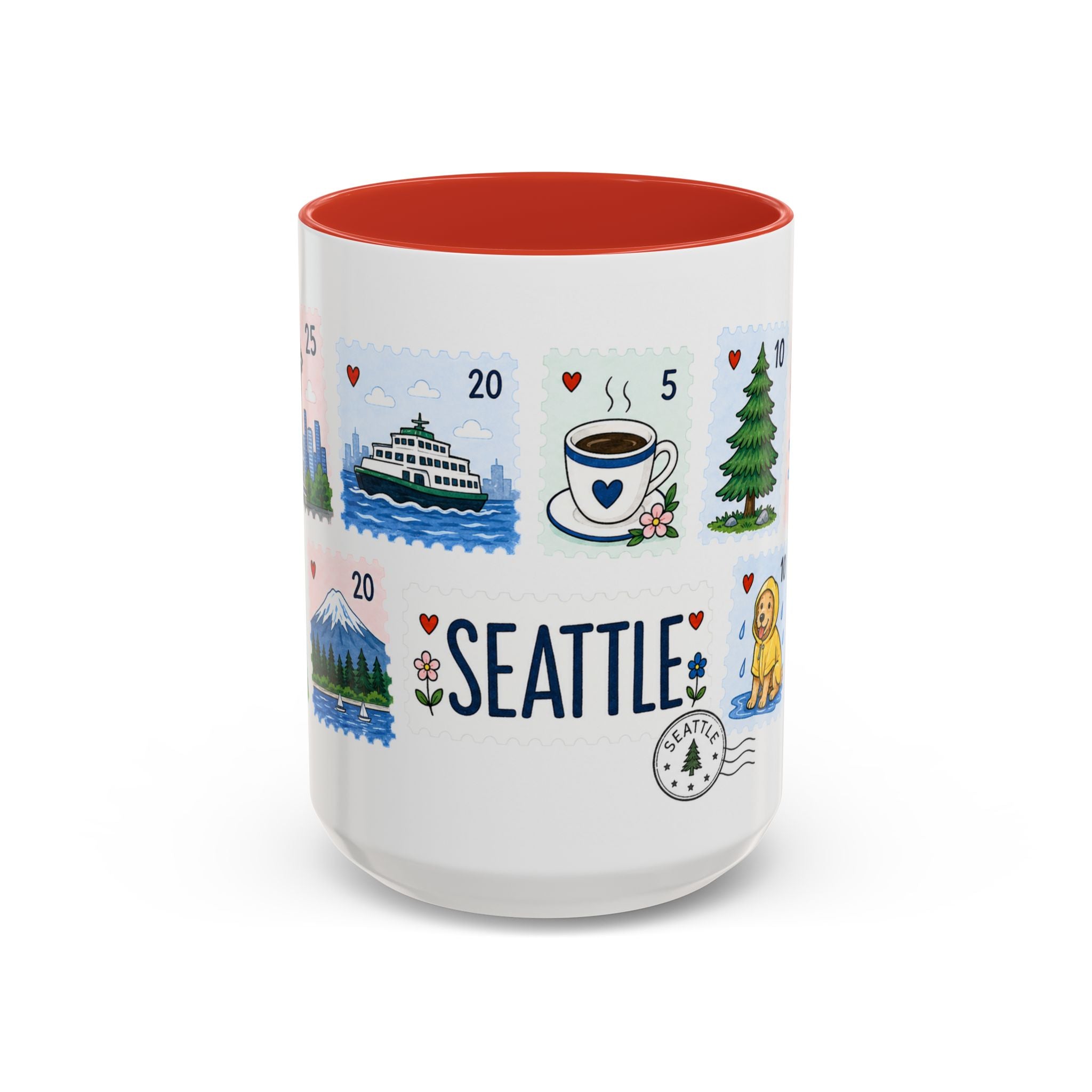 Seattle Coffee Mug | Postage Stamp Collage Mug | Travel Souvenir Accent Cup 11oz 15oz