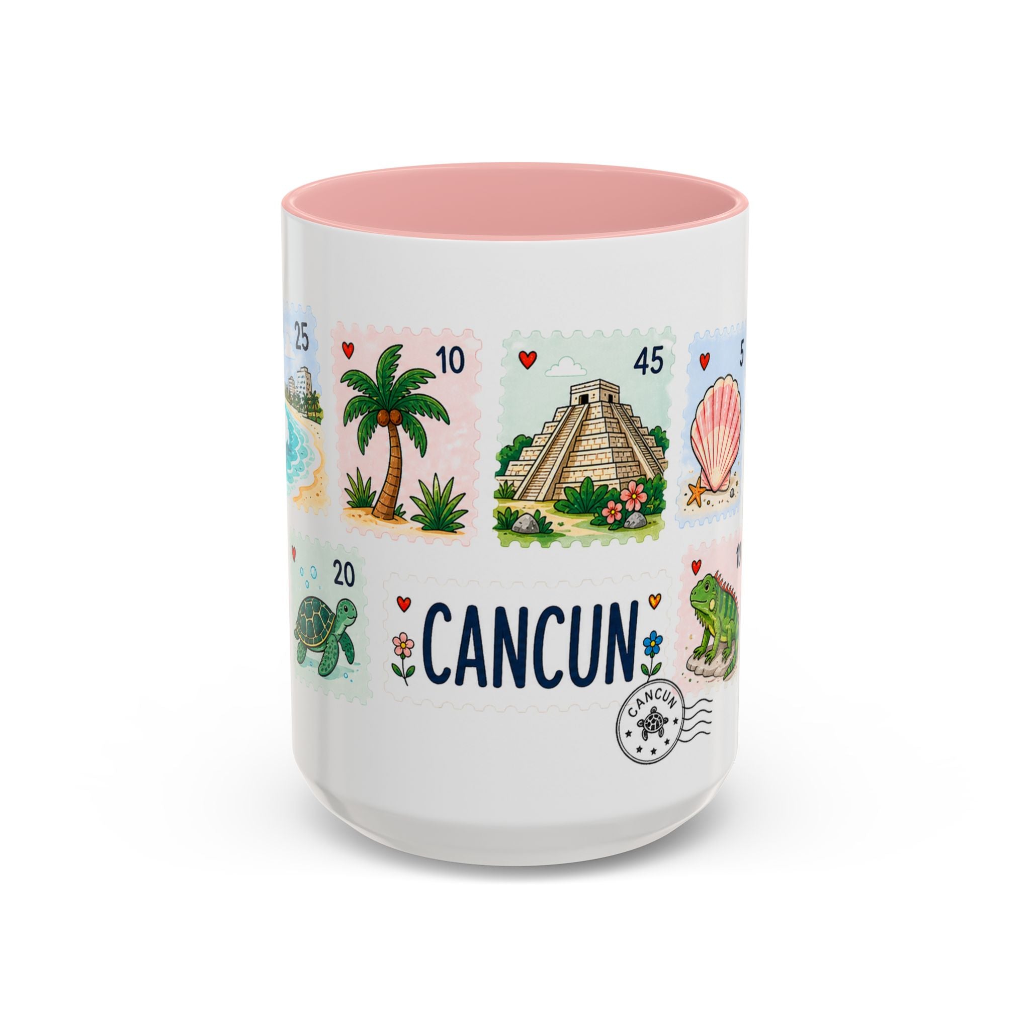 Cancun Coffee Mug | Postage Stamp Collage Mug | Travel Souvenir Accent Cup 11oz 15oz