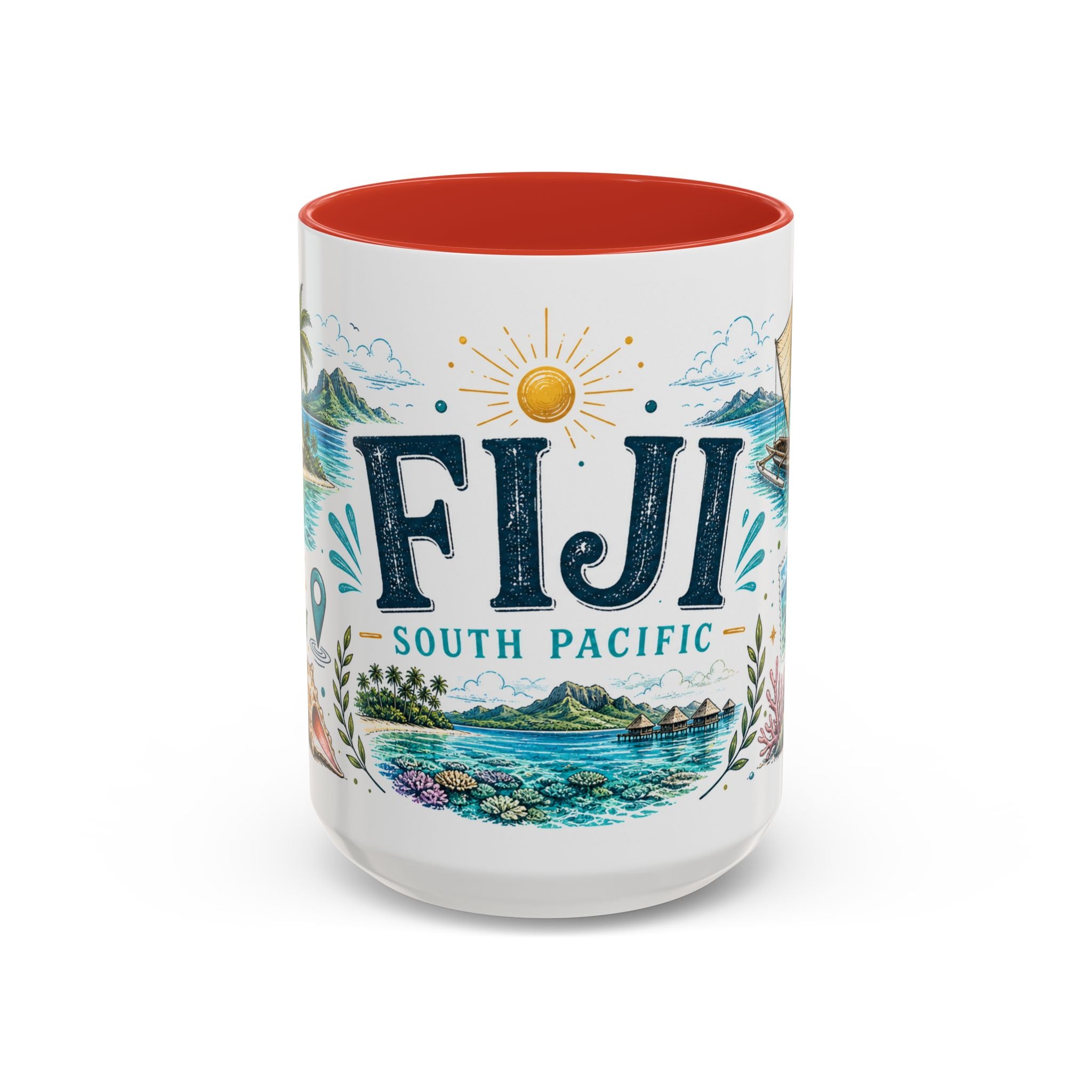 Fiji Coffee Mug | Travel Destination Souvenir Gift | Accent Color Ceramic 11oz 15oz