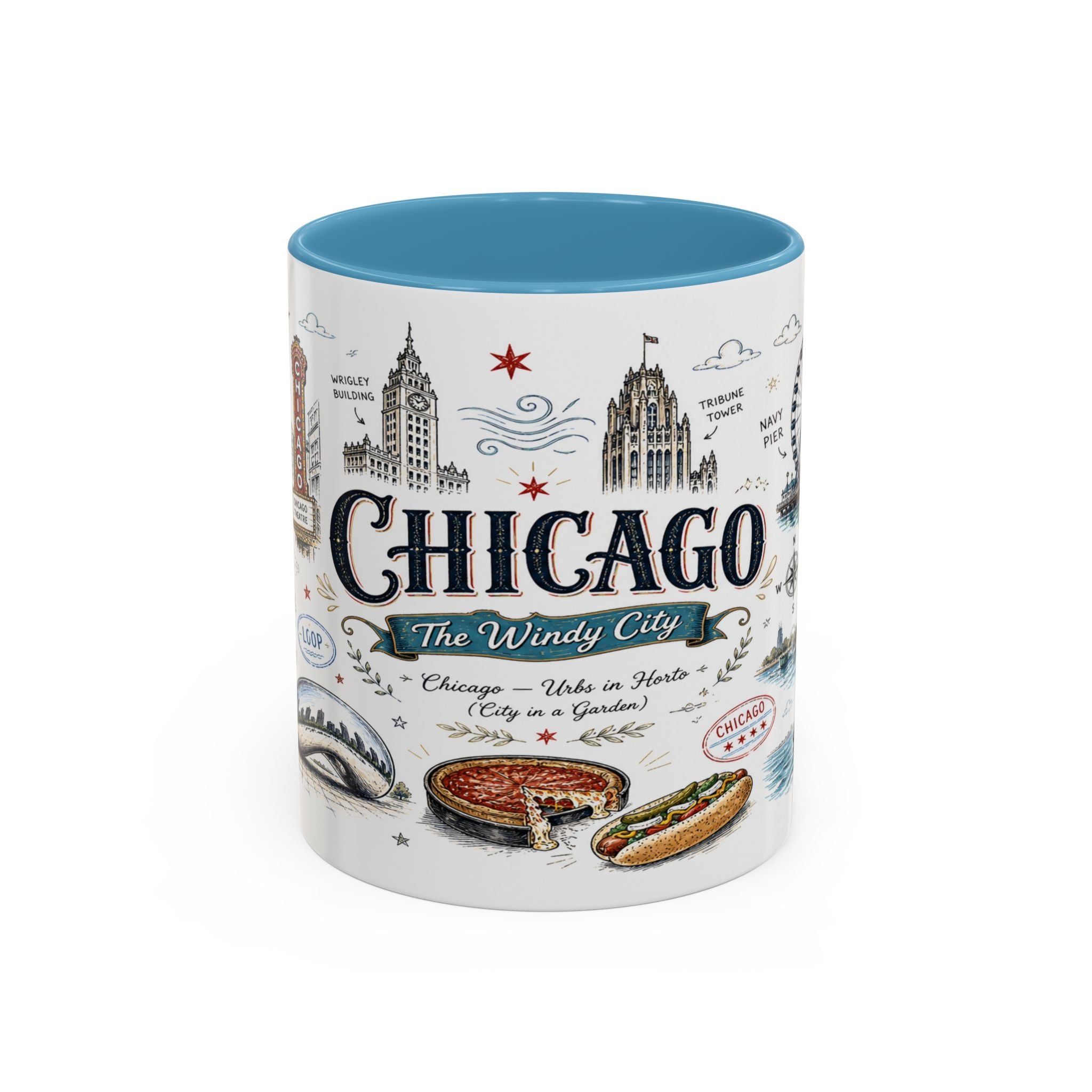 Chicago Coffee Mug | Illinois Souvenir City Gift | Accent Color Ceramic 11oz 15oz