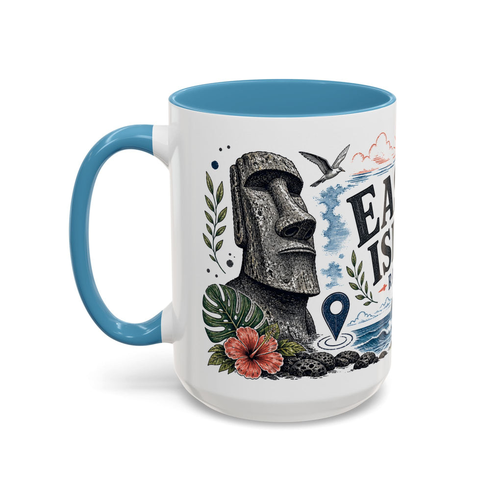 Easter Island Coffee Mug | Travel Destination Souvenir Gift | Accent Color Ceramic 11oz 15oz
