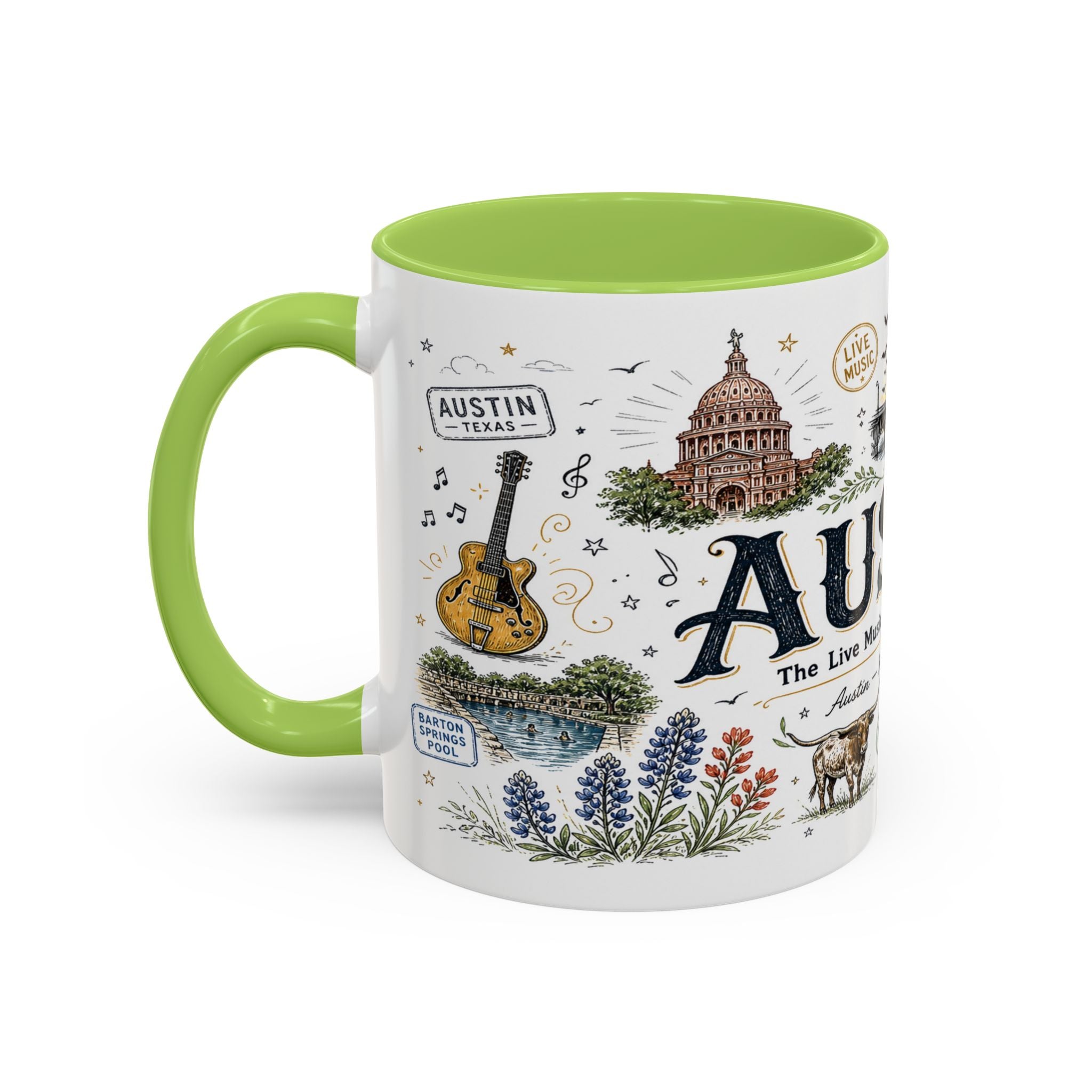 Austin Coffee Mug | Texas Souvenir City Gift | Accent Color Ceramic 11oz 15oz