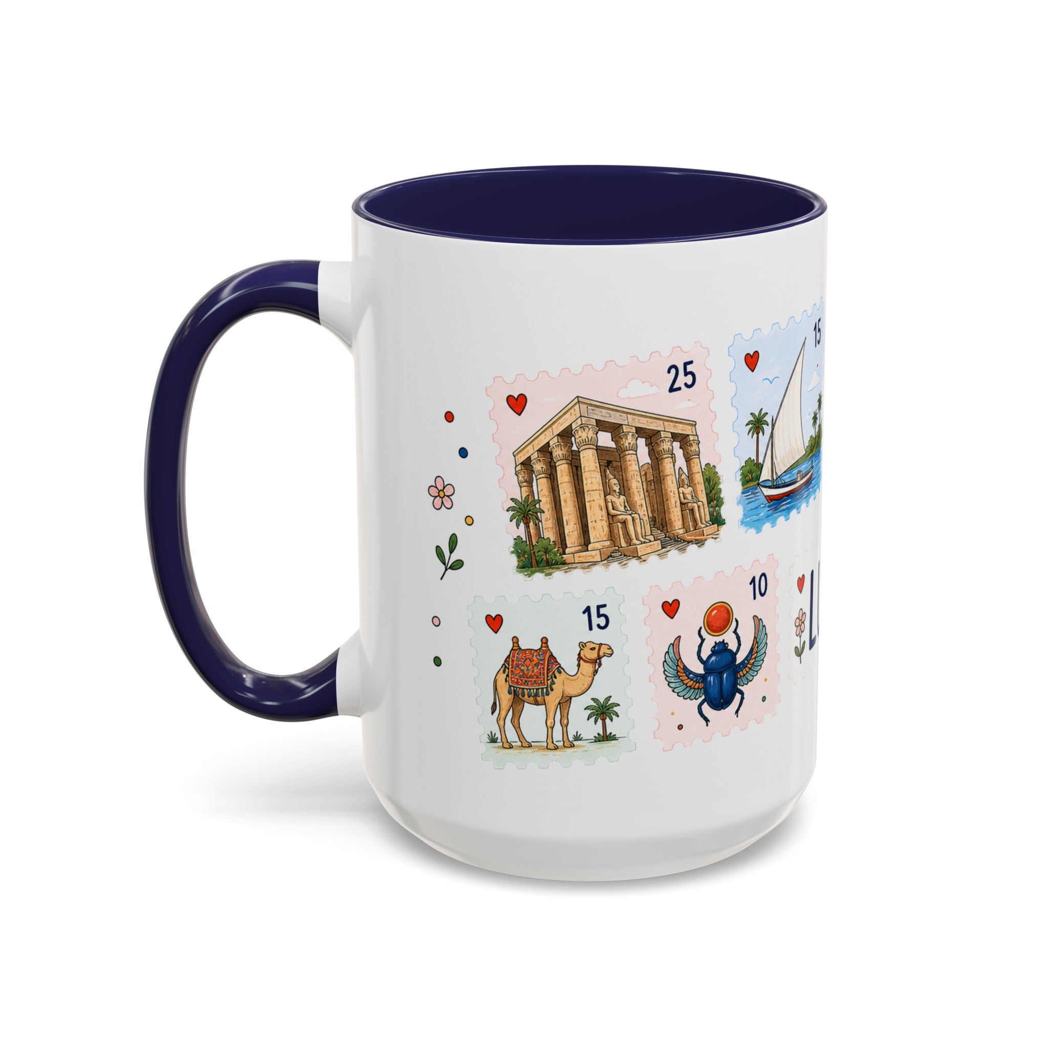Luxor Coffee Mug | Postage Stamp Collage Mug | Travel Souvenir Accent Cup 11oz 15oz