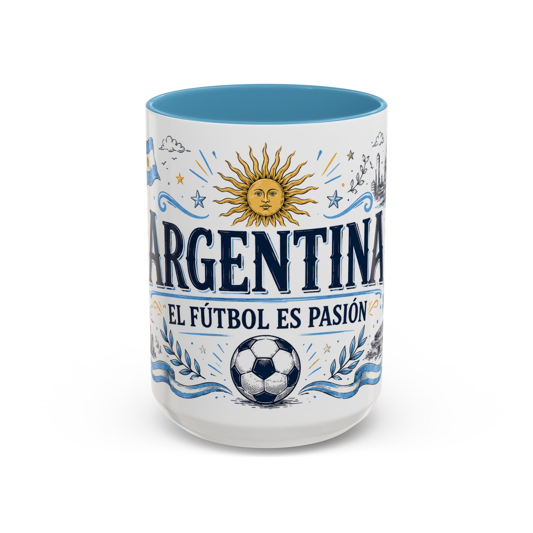Argentina Soccer Coffee Mug | Soccer Fan Gift | Accent Color Ceramic 11oz 15oz Match Day Cup