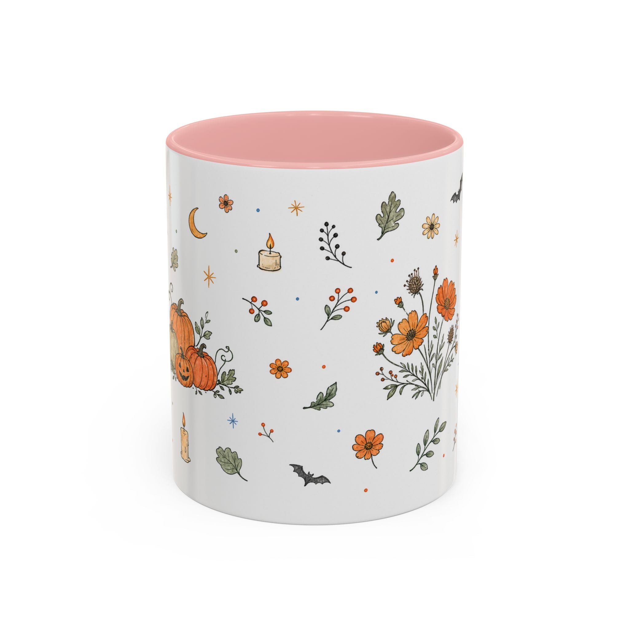 Floral Pumpkin Halloween Mug | Friendly Ghost Watercolor Gift | Accent Cup 11oz 15oz
