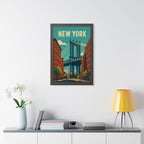Manhattan Bridge New York United States Framed Poster | Vintage Travel Wall Art | Black Walnut White Frame | 16x24 20x30