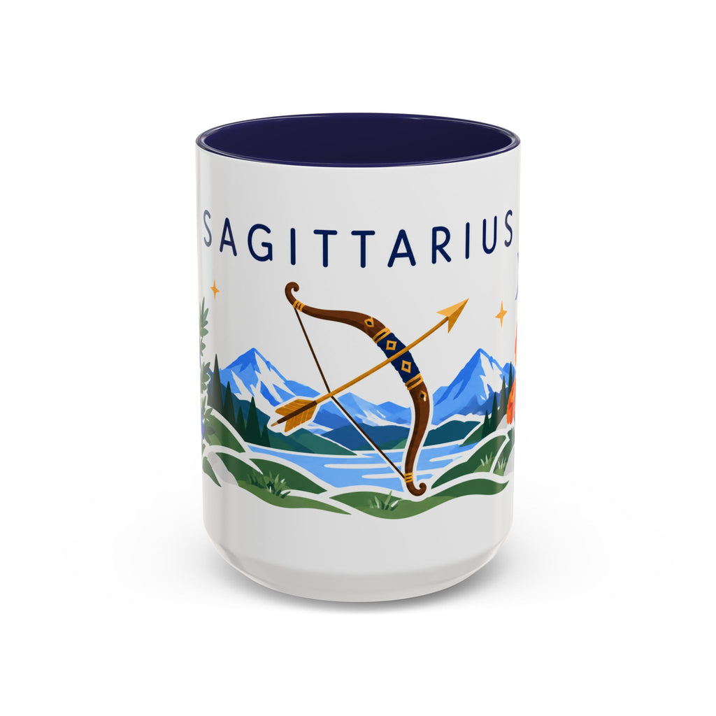 Sagittarius Zodiac Coffee Mug | Bow and Arrow Design | Astrology Birthday Gift | 11 oz 15 oz Ceramic Accent Mug