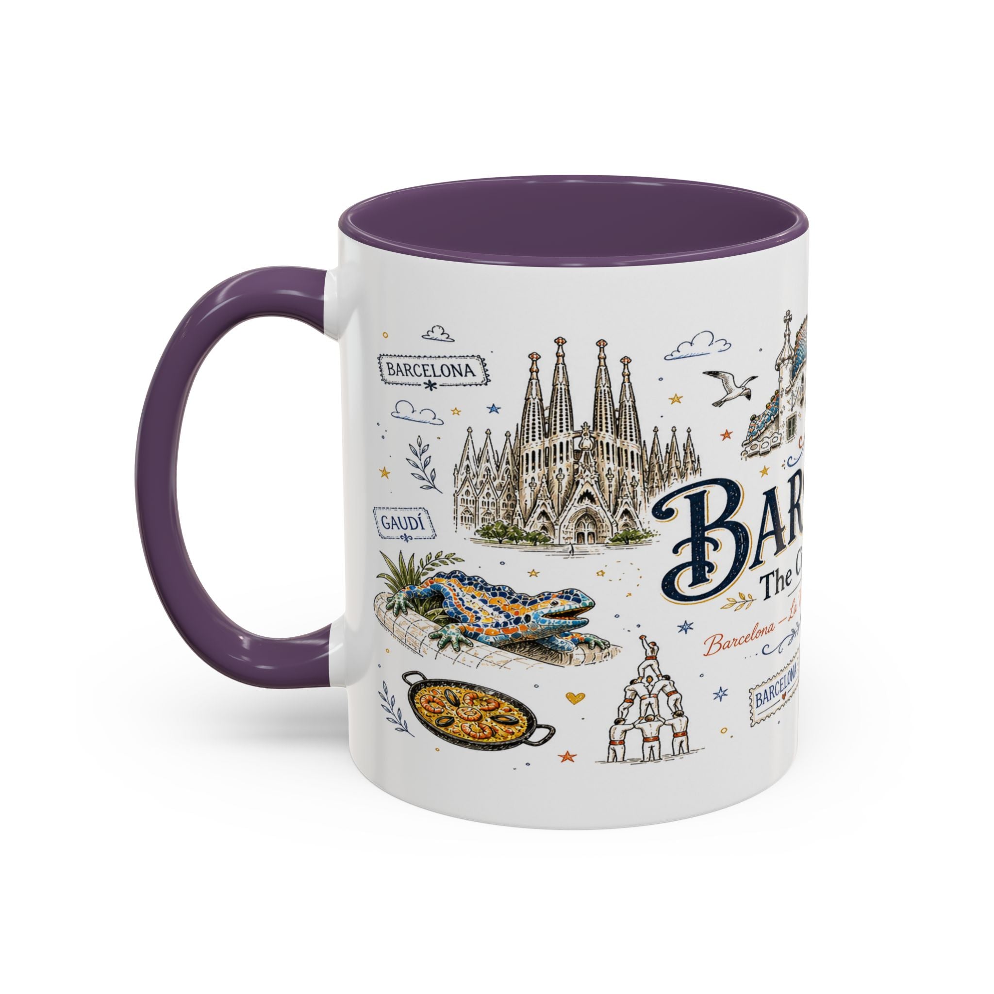 Barcelona Coffee Mug | Spain Souvenir Travel Gift | Accent Color Ceramic 11oz 15oz