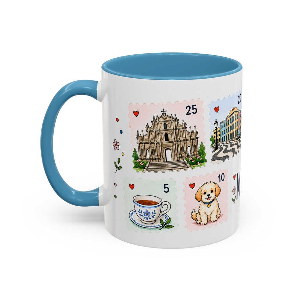 Macau Coffee Mug | Postage Stamp Collage Mug | Travel Souvenir Accent Cup 11oz 15oz