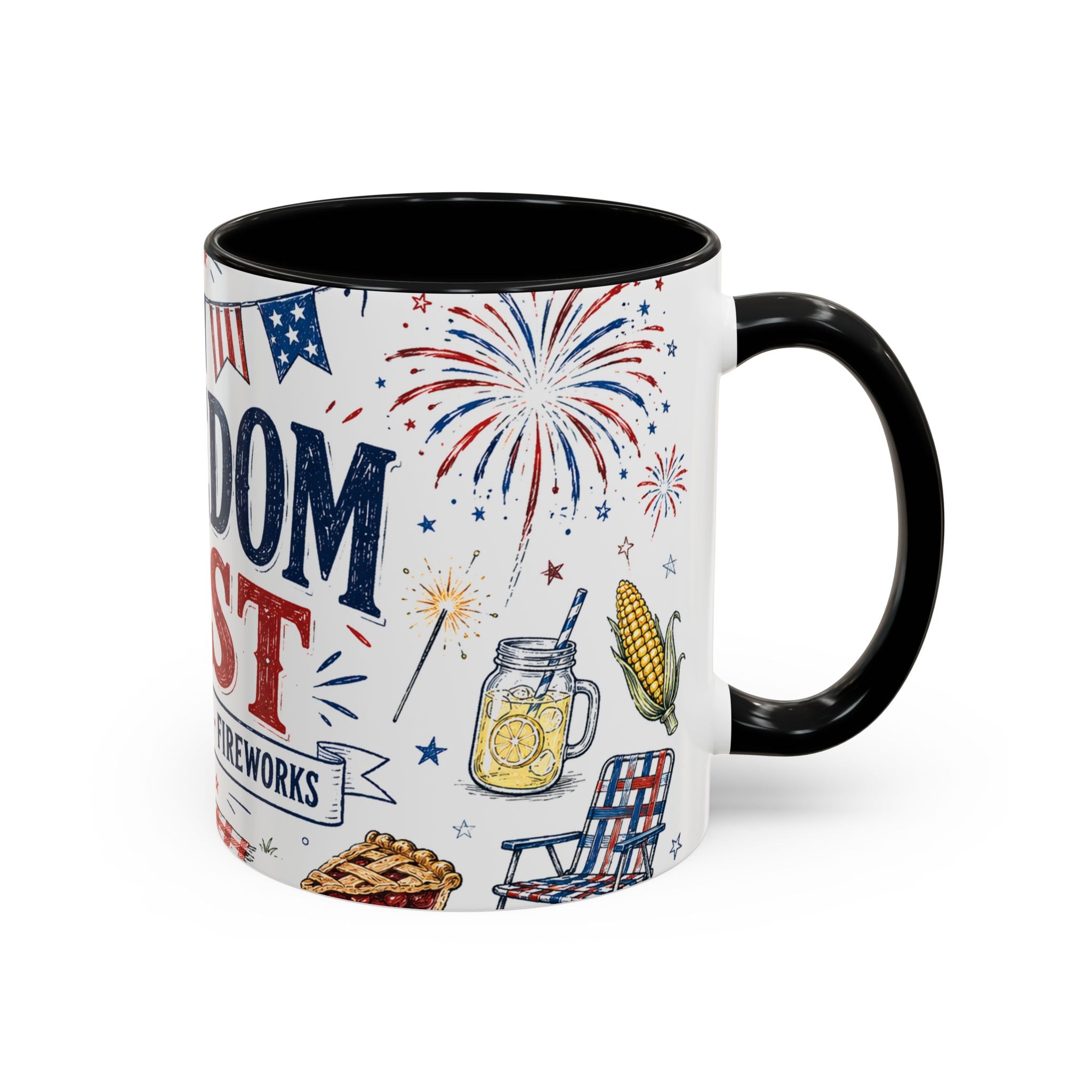 Freedom Fest Coffee Mug | Grill Chill Fireworks 4th of July | Accent Color Ceramic 11oz 15oz