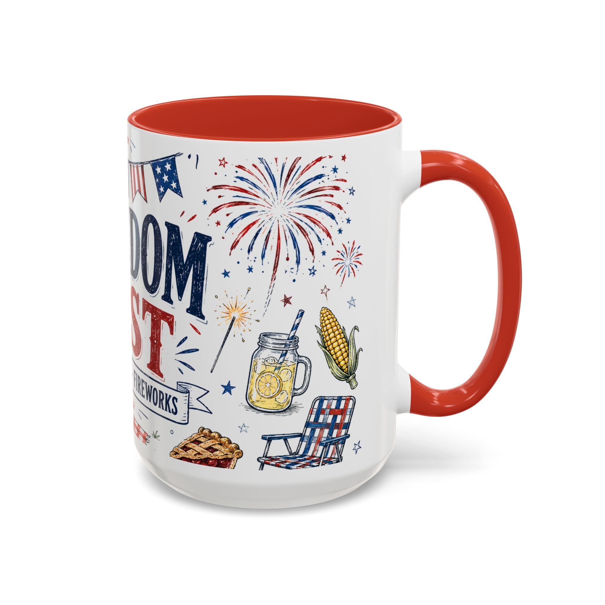 Freedom Fest Coffee Mug | Grill Chill Fireworks 4th of July | Accent Color Ceramic 11oz 15oz