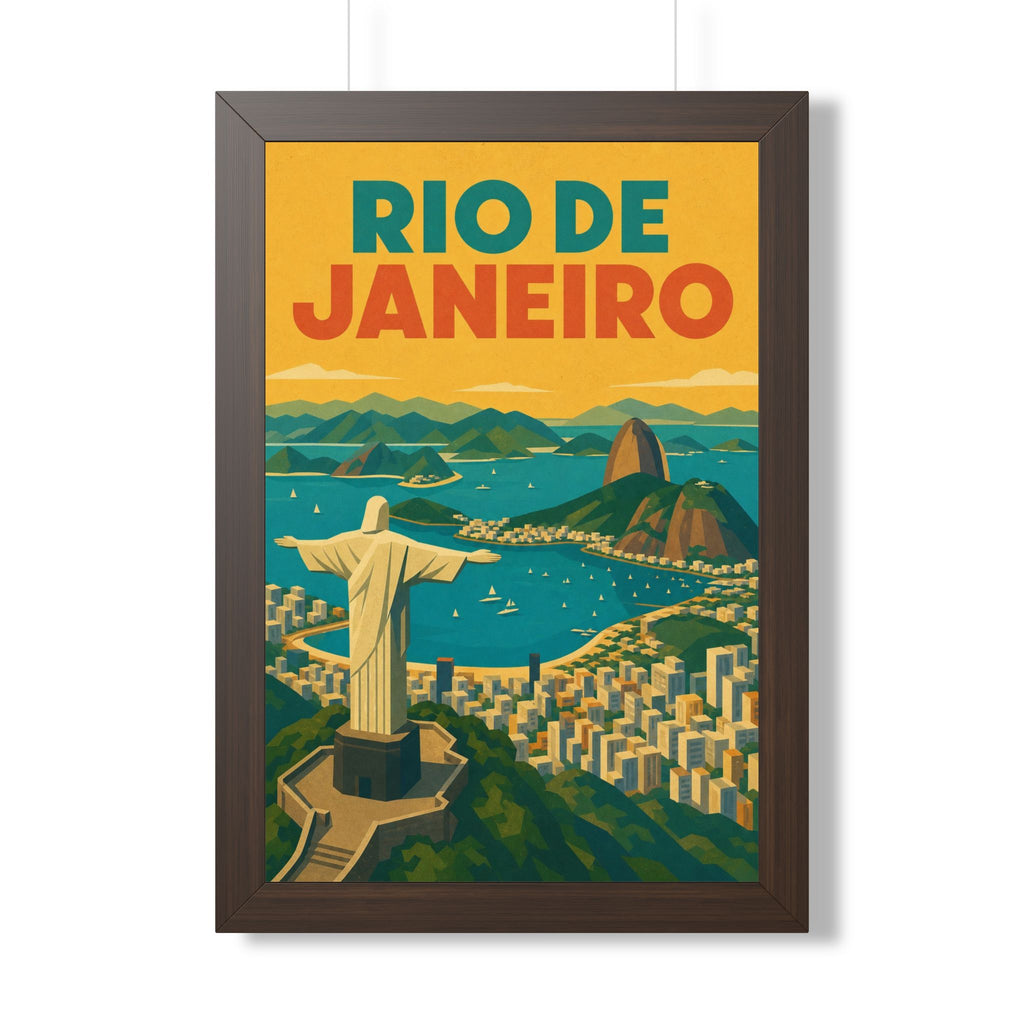 Rio de Janeiro Panorama Brazil Framed Poster | Vintage Travel Wall Art | Black Walnut White Frame | 16x24 20x30