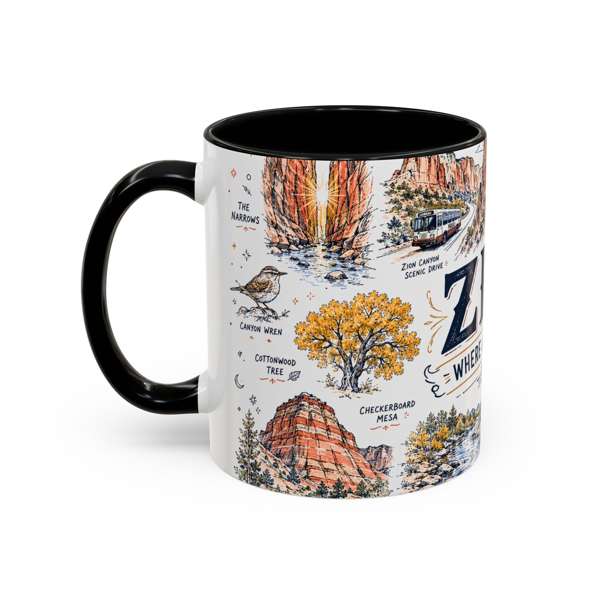 Zion National Park Coffee Mug | Hiking Camping Nature Gift | Accent Color Ceramic 11oz 15oz