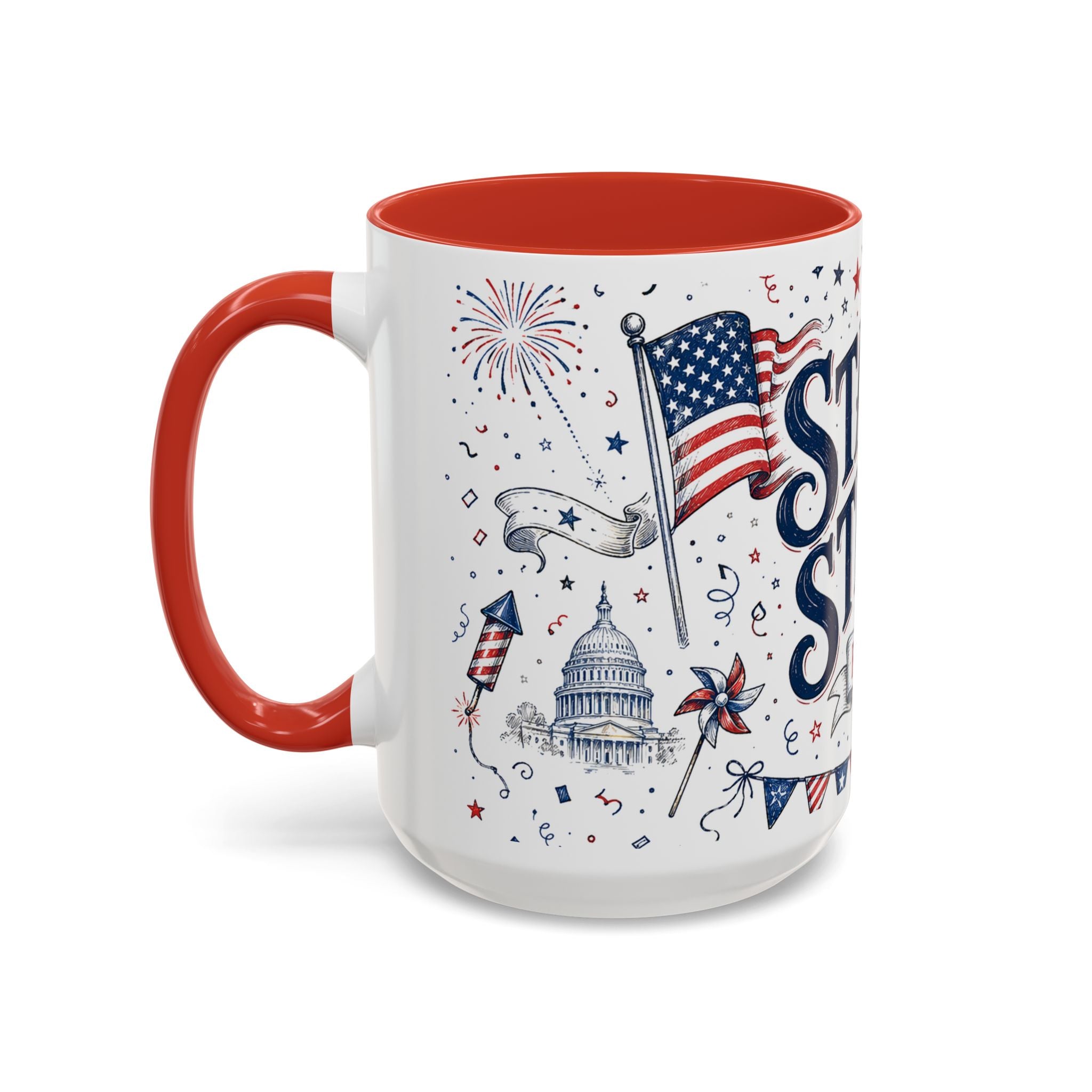 Stars and Stripes Forever Coffee Mug | Patriotic 4th of July Gift | Accent Color Ceramic 11oz 15oz