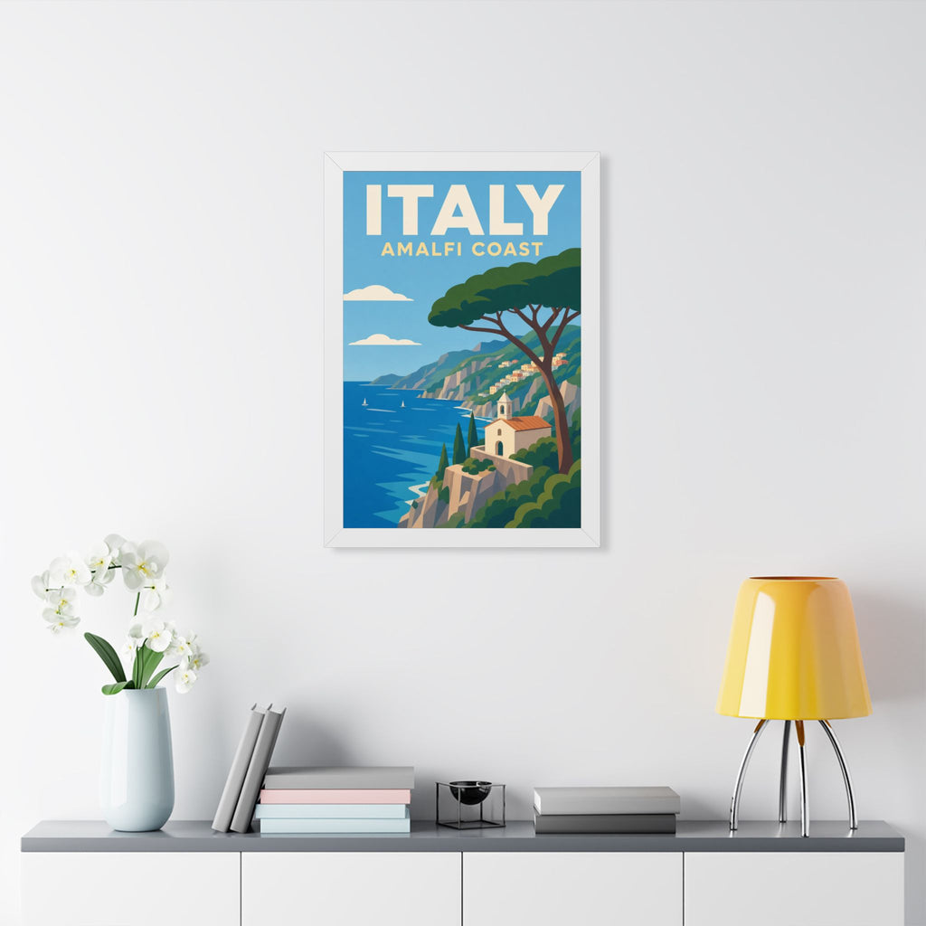 Amalfi Coast Italy Framed Poster | Vintage Travel Wall Art | Black Walnut White Frame | 16x24 20x30