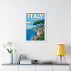 Amalfi Coast Italy Framed Poster | Vintage Travel Wall Art | Black Walnut White Frame | 16x24 20x30