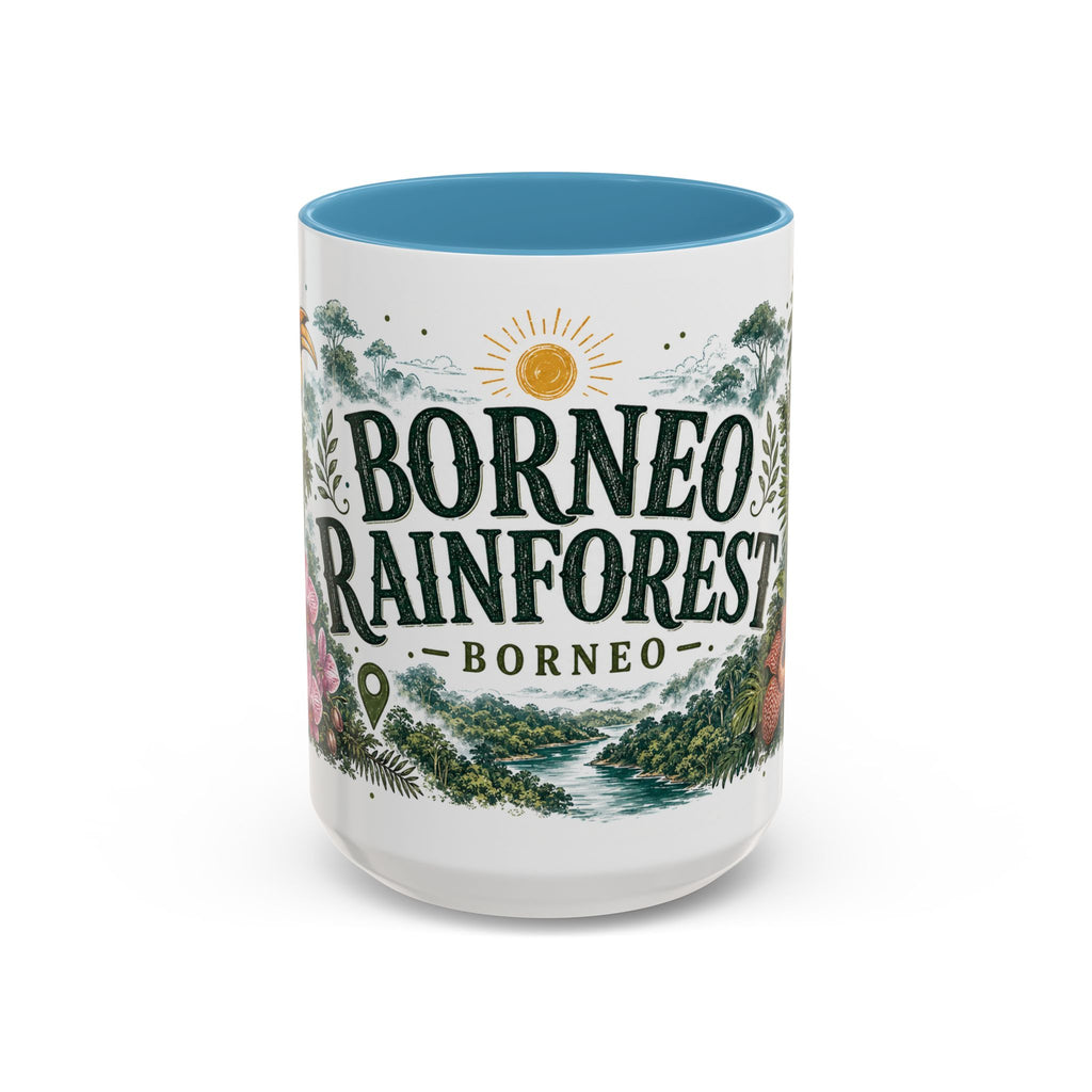 Borneo Rainforest Coffee Mug | Travel Destination Souvenir Gift | Accent Color Ceramic 11oz 15oz