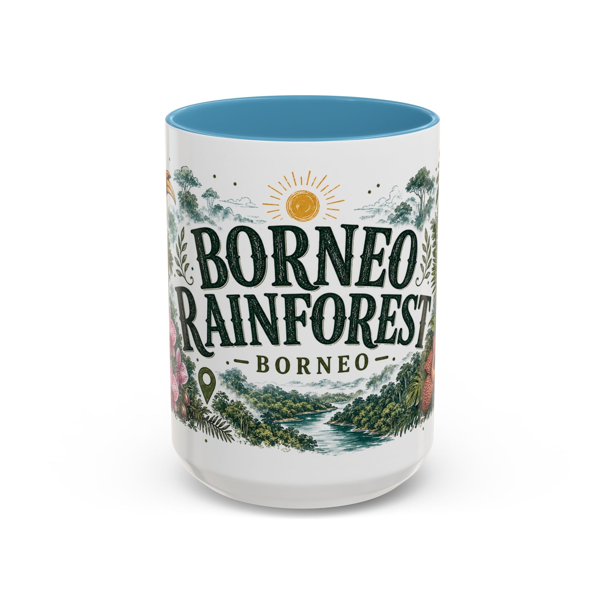 Borneo Rainforest Coffee Mug | Travel Destination Souvenir Gift | Accent Color Ceramic 11oz 15oz
