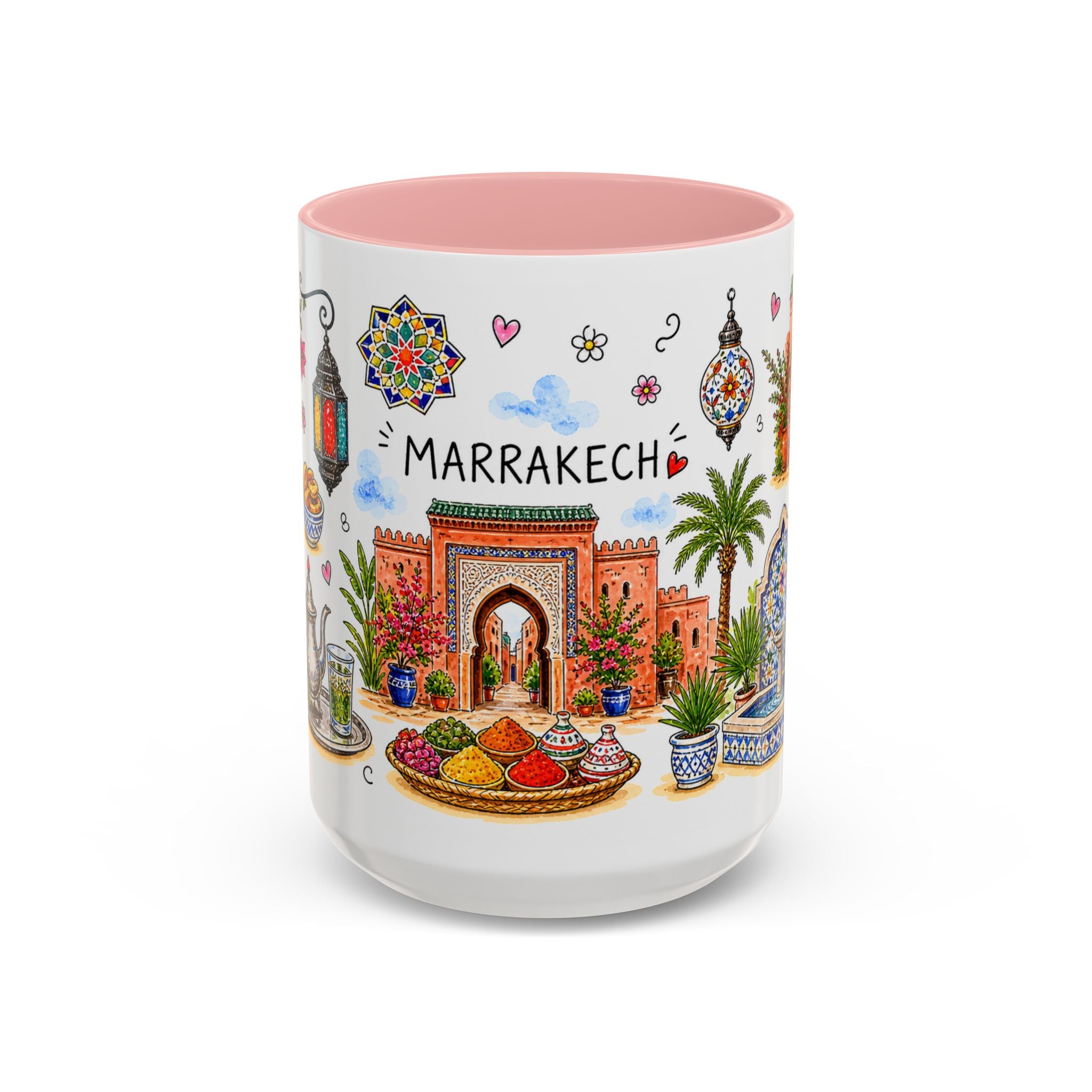Marrakech Illustrated Travel Mug | City Souvenir Accent Coffee Mug | 11oz 15oz Ceramic Cup