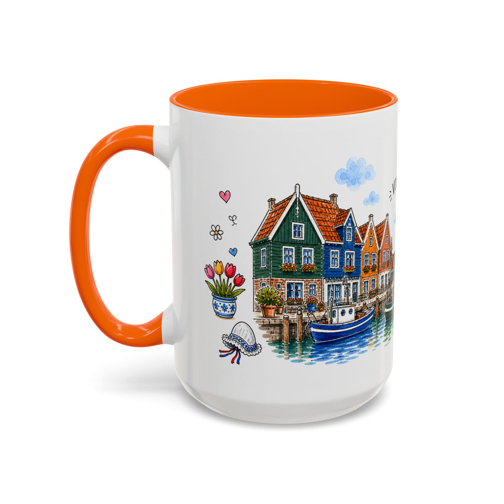 Volendam Illustrated Travel Mug | Netherlands Souvenir Accent Coffee Mug | 11oz 15oz Ceramic Cup