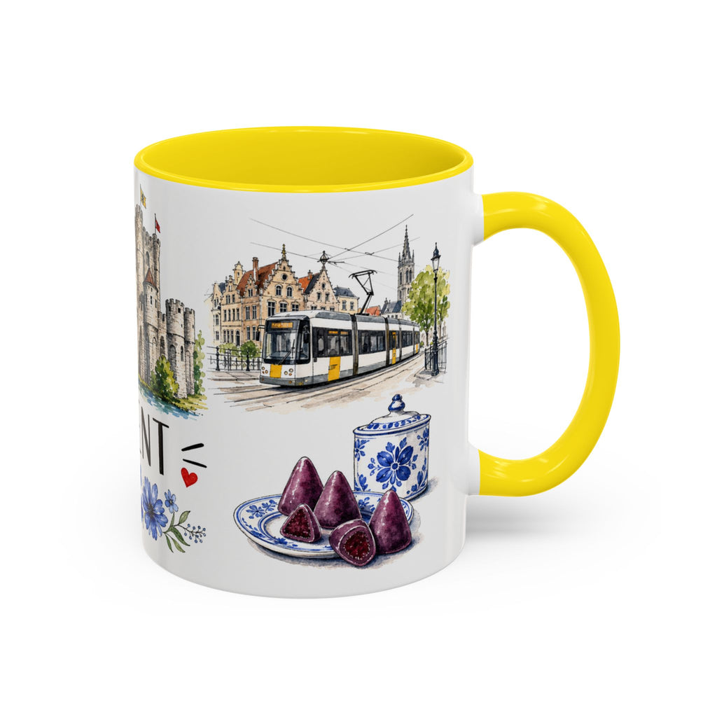 Ghent Illustrated Travel Mug | City Souvenir Accent Coffee Mug | 11oz 15oz Ceramic Cup