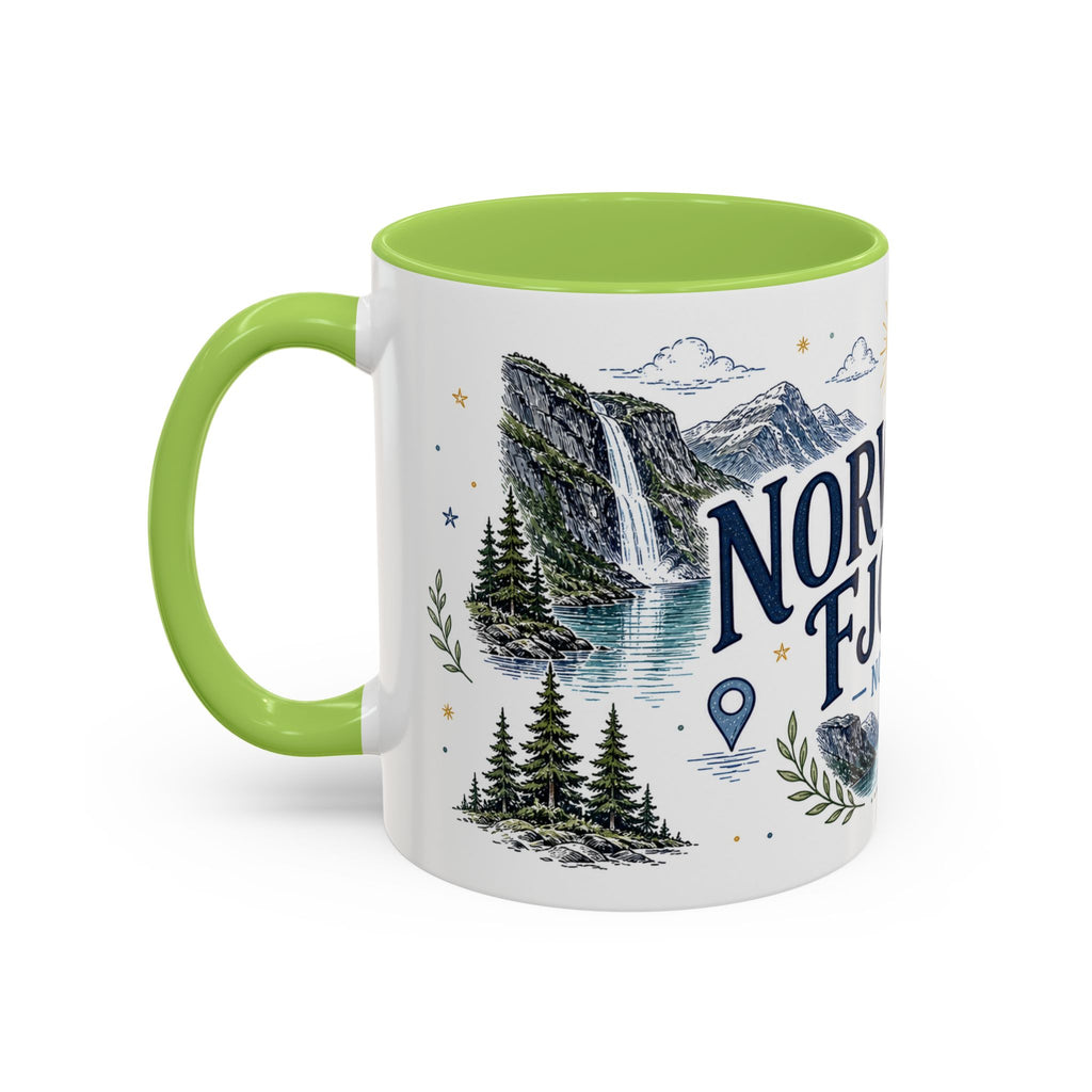 Norwegian Fjords Coffee Mug | Travel Destination Souvenir Gift | Accent Color Ceramic 11oz 15oz