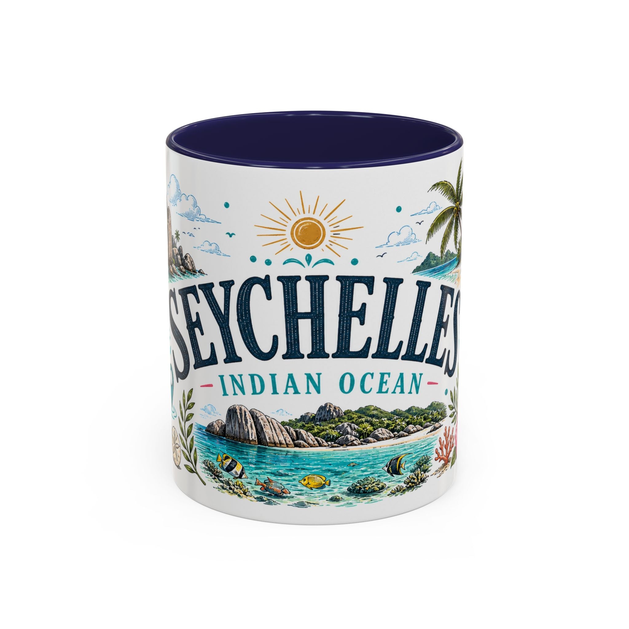 Seychelles Coffee Mug | Travel Destination Souvenir Gift | Accent Color Ceramic 11oz 15oz