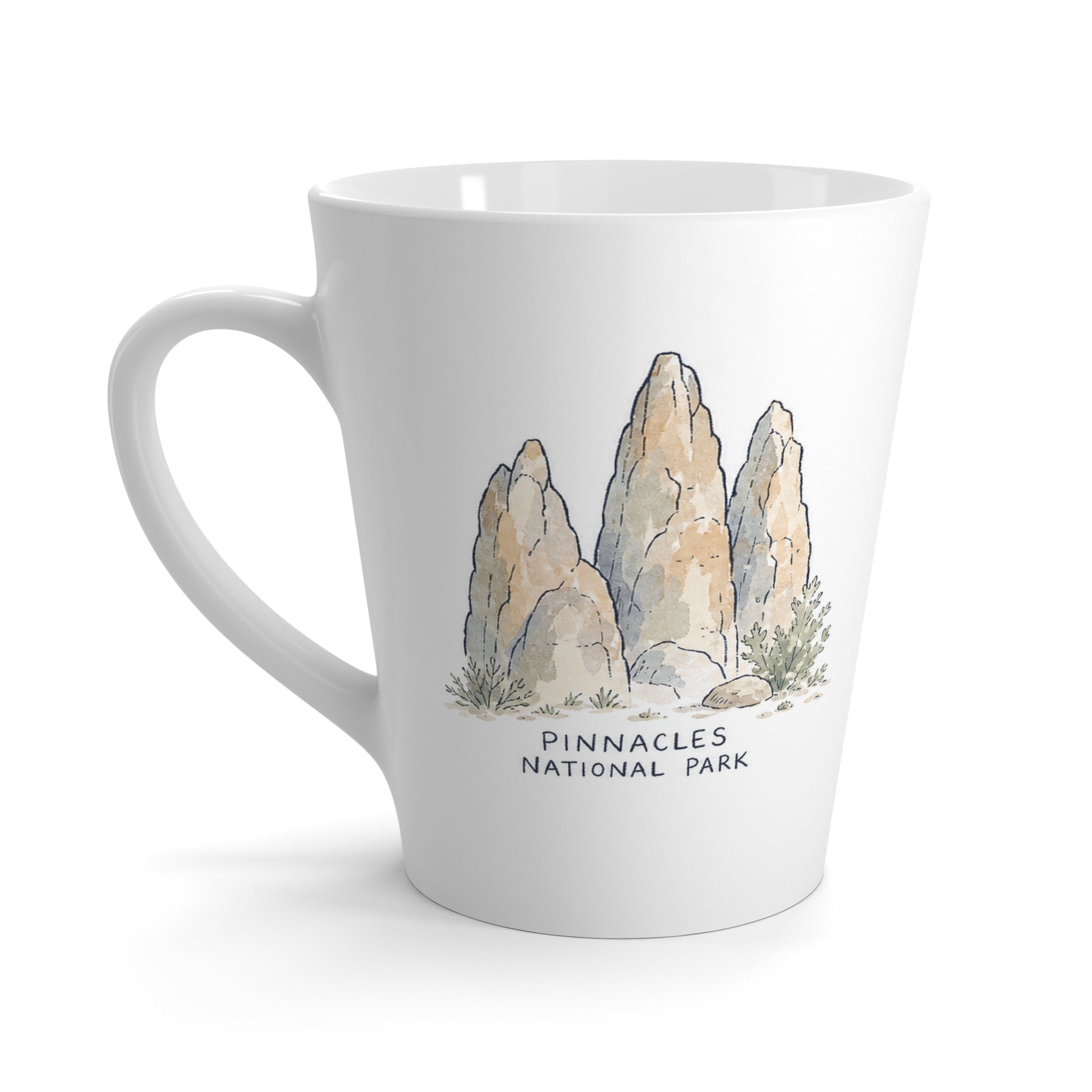 Pinnacles National Park Latte Mug | Pastel Watercolor Nature Coffee Cup | 12 oz Travel Souvenir Gift