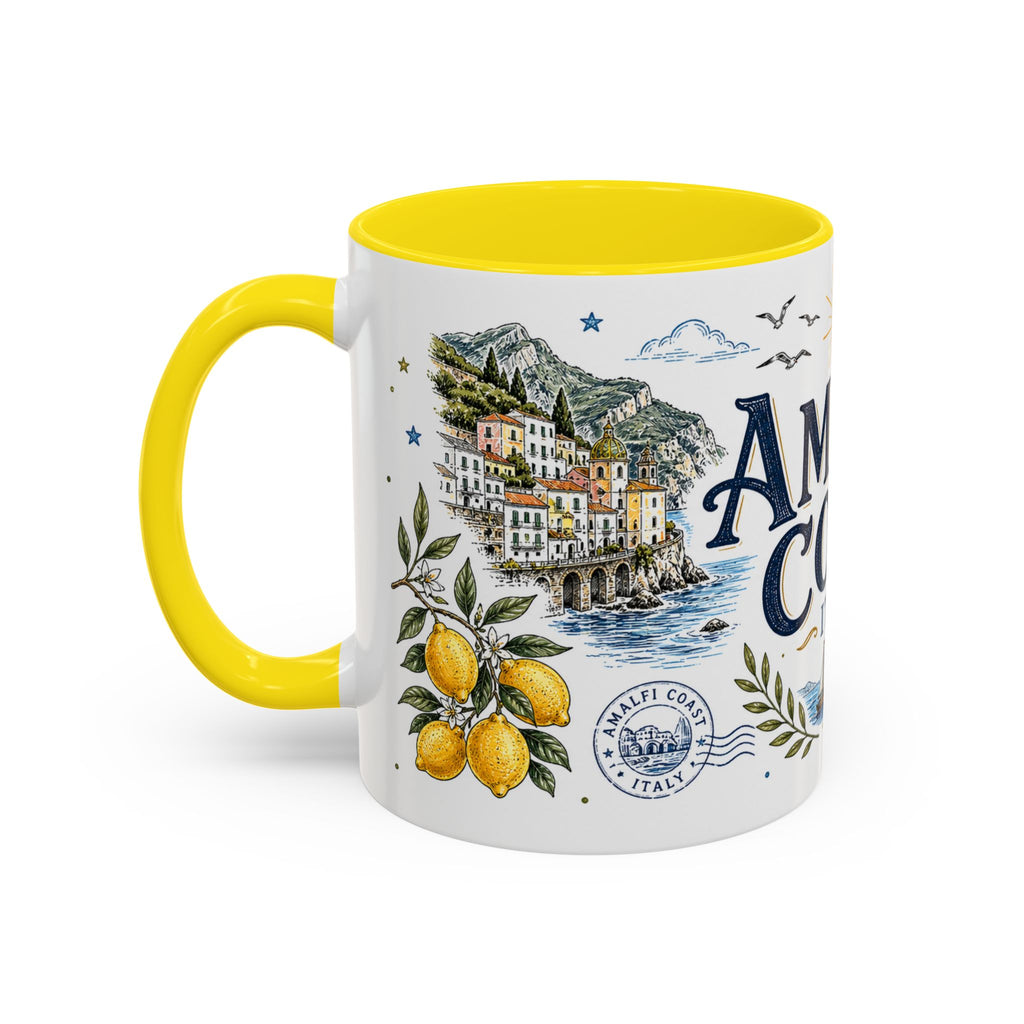 Amalfi Coast Coffee Mug | Travel Destination Souvenir Gift | Accent Color Ceramic 11oz 15oz