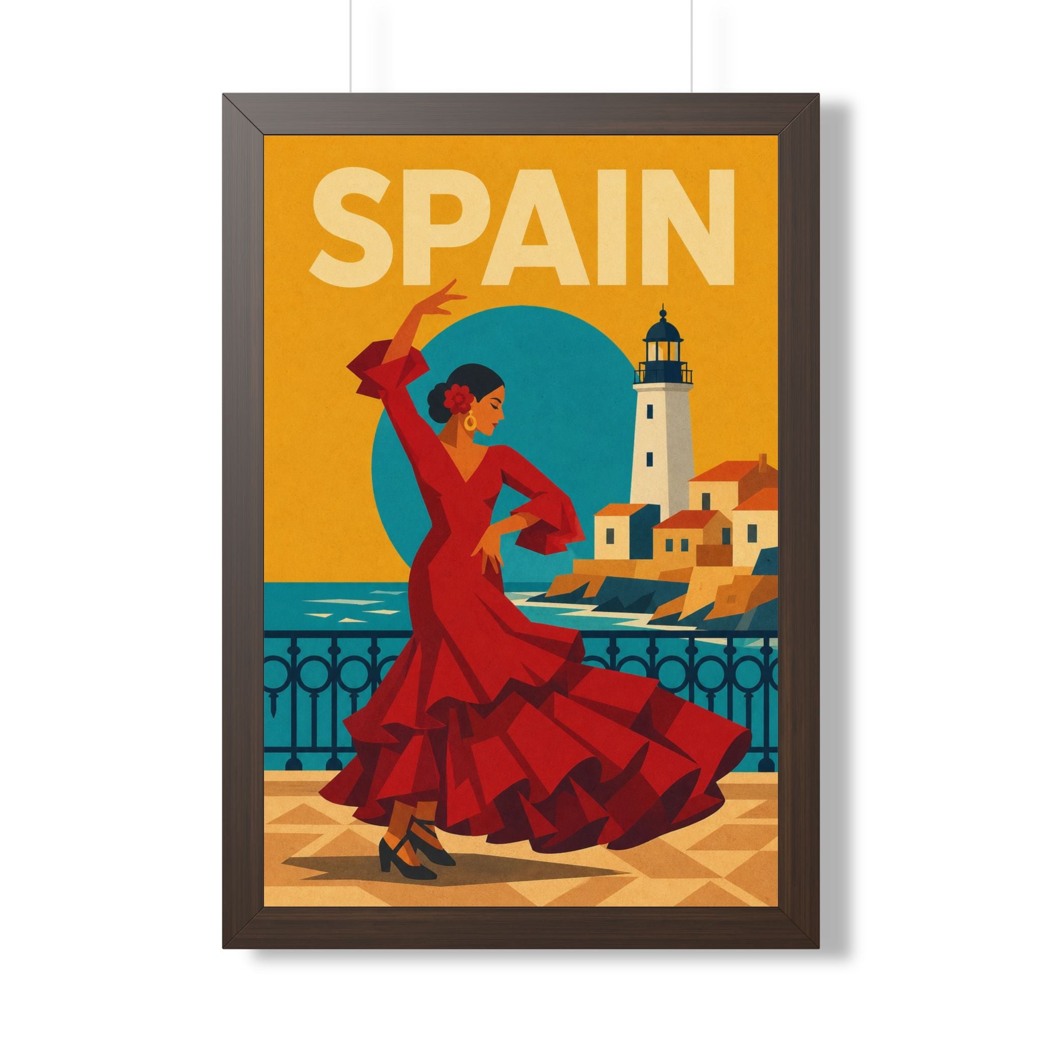 Spain Flamenco Spain Framed Poster | Vintage Travel Wall Art | Black Walnut White Frame | 16x24 20x30
