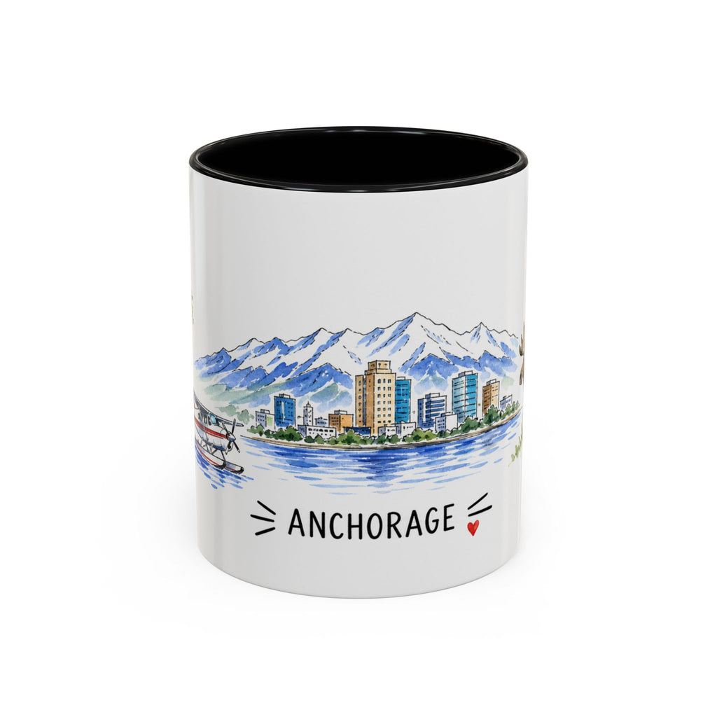 Anchorage Illustrated Travel Mug | City Souvenir Accent Coffee Mug | 11oz 15oz Ceramic Cup