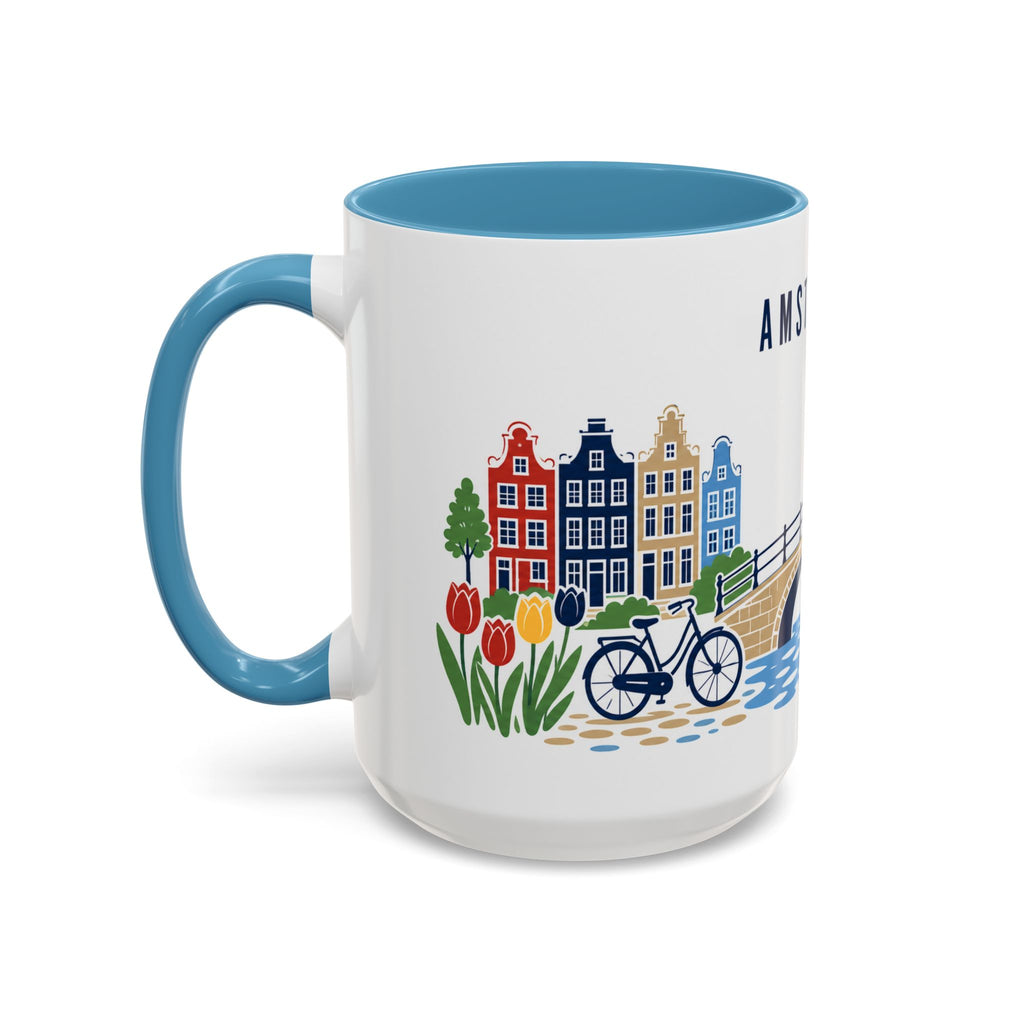 Amsterdam Coffee Mug | Netherlands Travel Souvenir | Porcelain Decal City Gift | 11oz 15oz Accent Mug