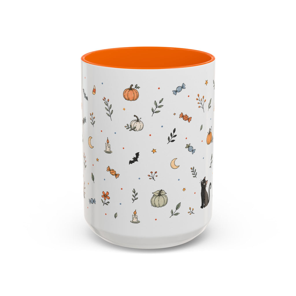 Halloween Party Mug | Ghost Black Cat Candy Watercolor Gift | Accent Cup 11oz 15oz
