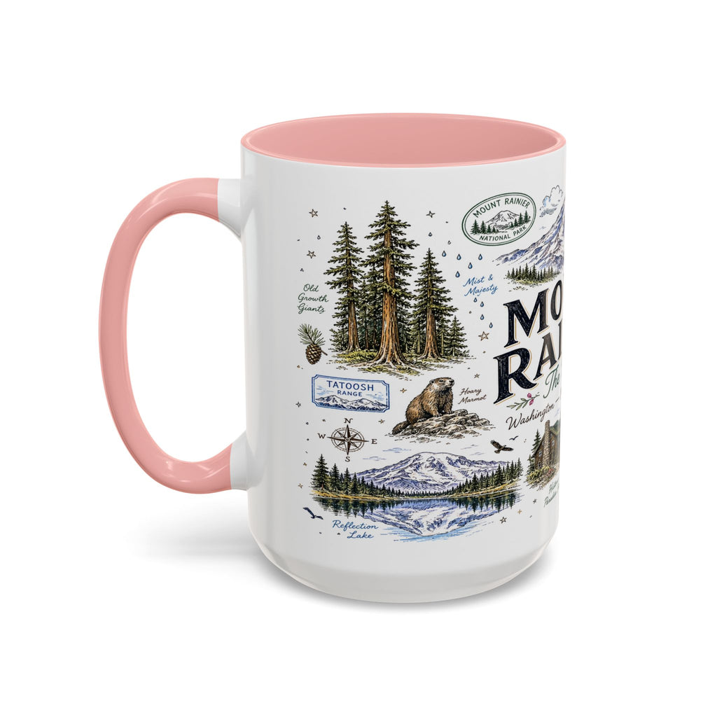 Mount Rainier Coffee Mug | National Park Hiking Washington Gift | Accent Color Ceramic 11oz 15oz