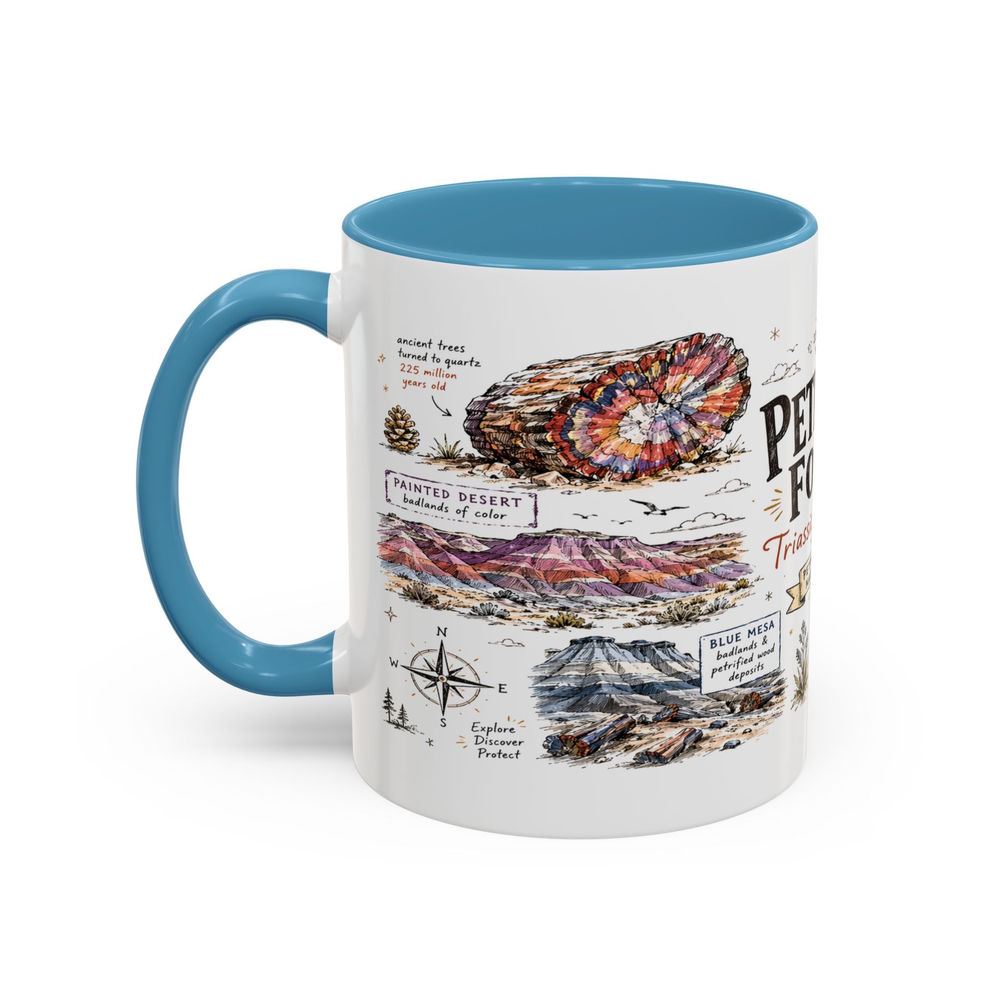 Petrified Forest National Park Coffee Mug | Arizona Painted Desert Fossil Gift | Accent Color Ceramic 11oz 15oz