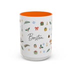 Boston Christmas Mug | Watercolor Travel Souvenir | Holiday Gift | Accent Ceramic Coffee Cup 11oz 15oz