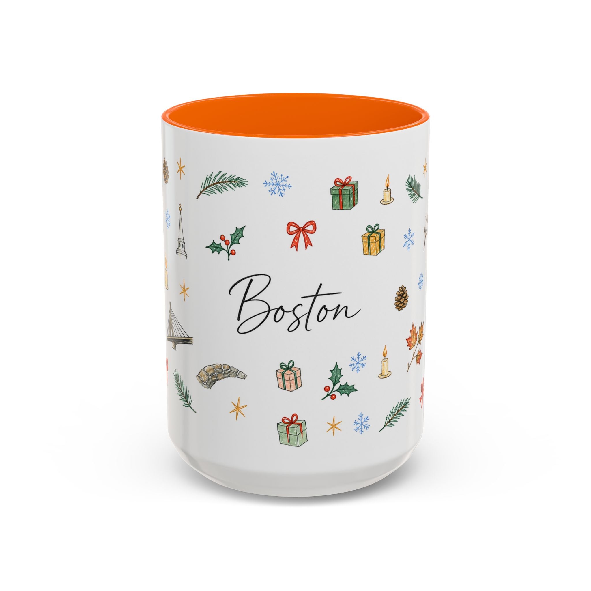 Boston Christmas Mug | Watercolor Travel Souvenir | Holiday Gift | Accent Ceramic Coffee Cup 11oz 15oz