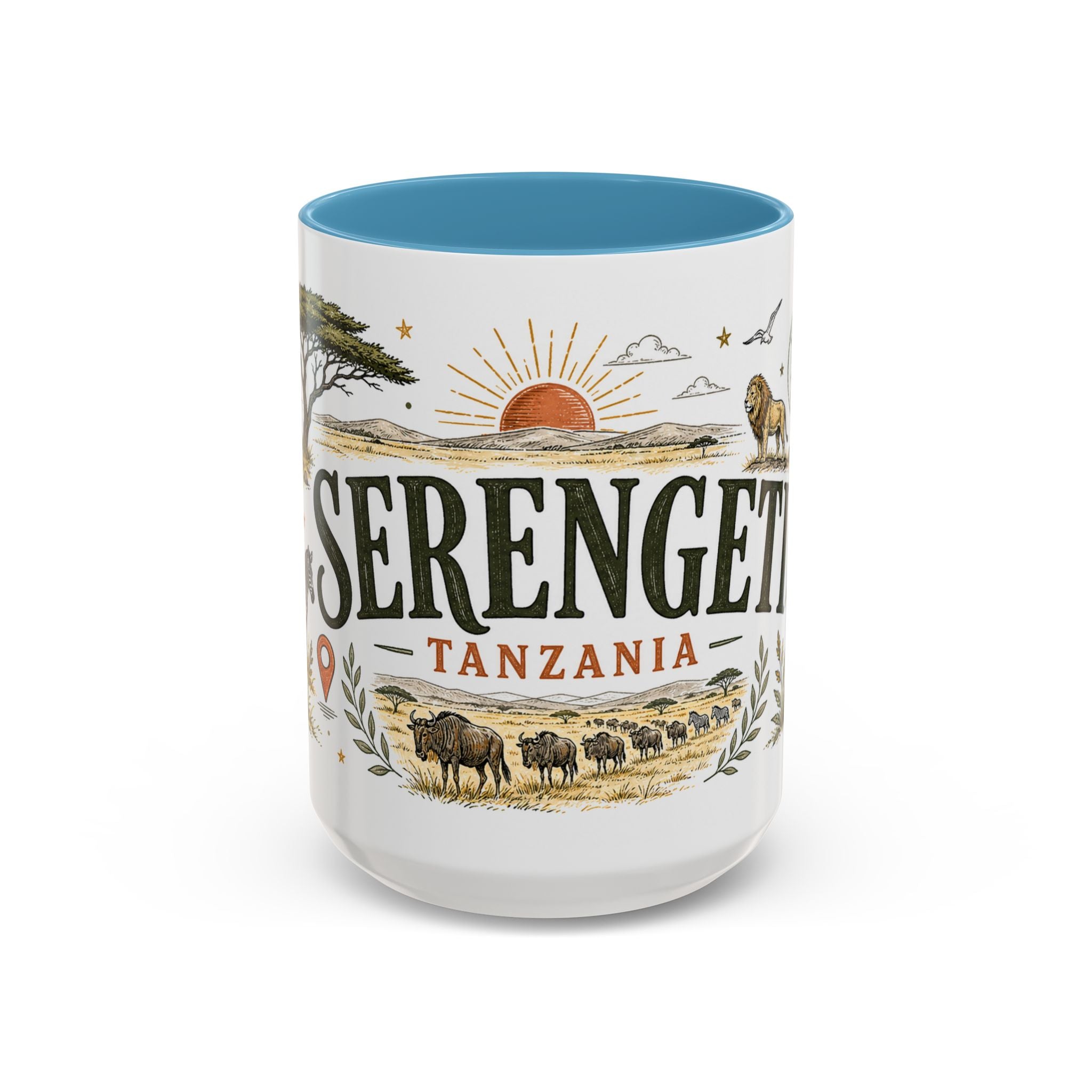Serengeti Coffee Mug | Travel Destination Souvenir Gift | Accent Color Ceramic 11oz 15oz