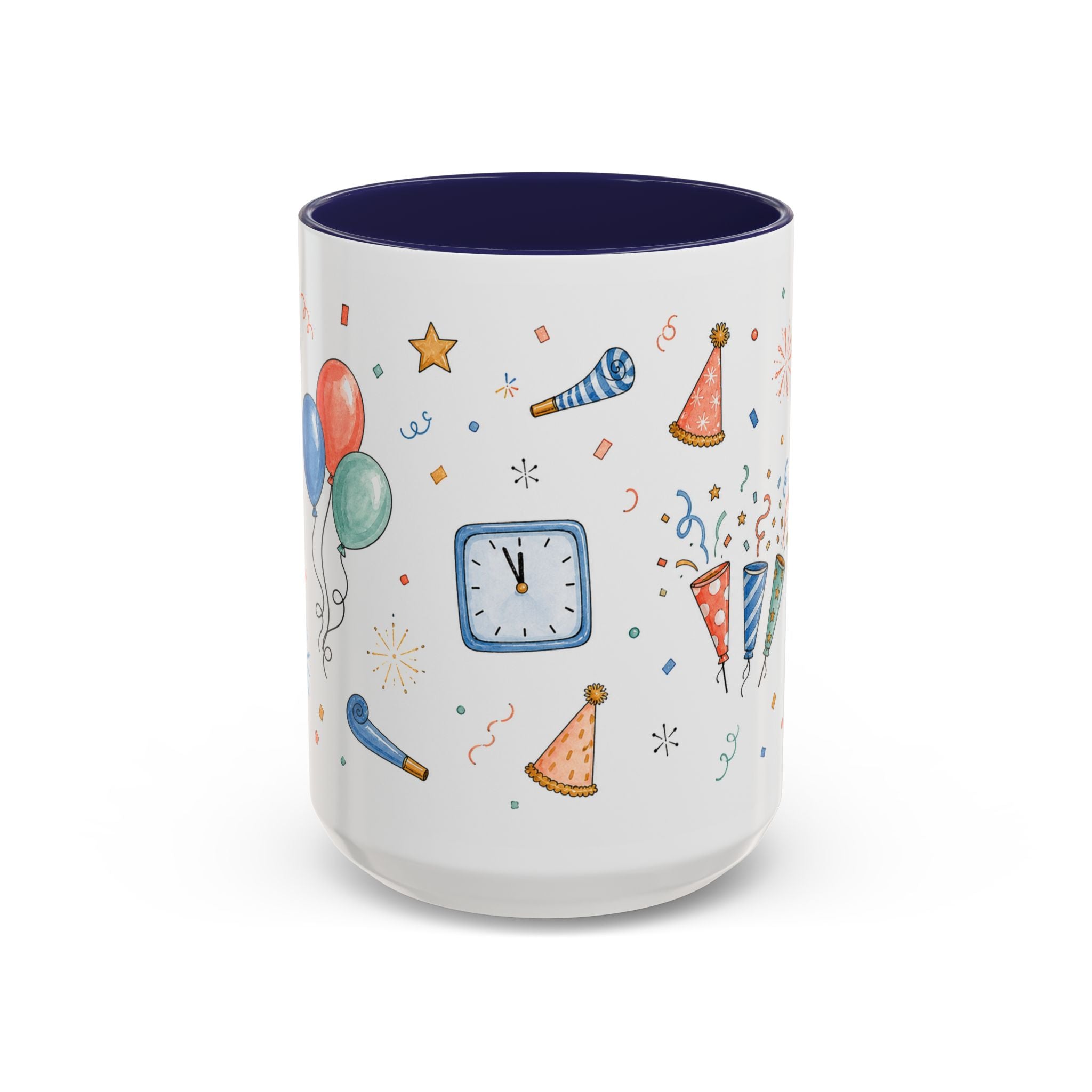 New Year Party Mug | Balloon Popper Watercolor Celebration Gift | Accent Cup 11oz 15oz