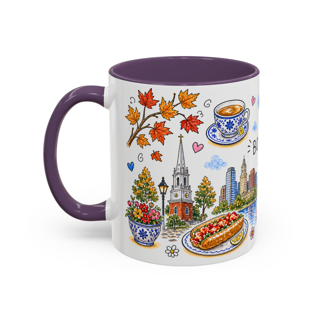 Boston Illustrated Travel Mug | City Souvenir Accent Coffee Mug | 11oz 15oz Ceramic Cup
