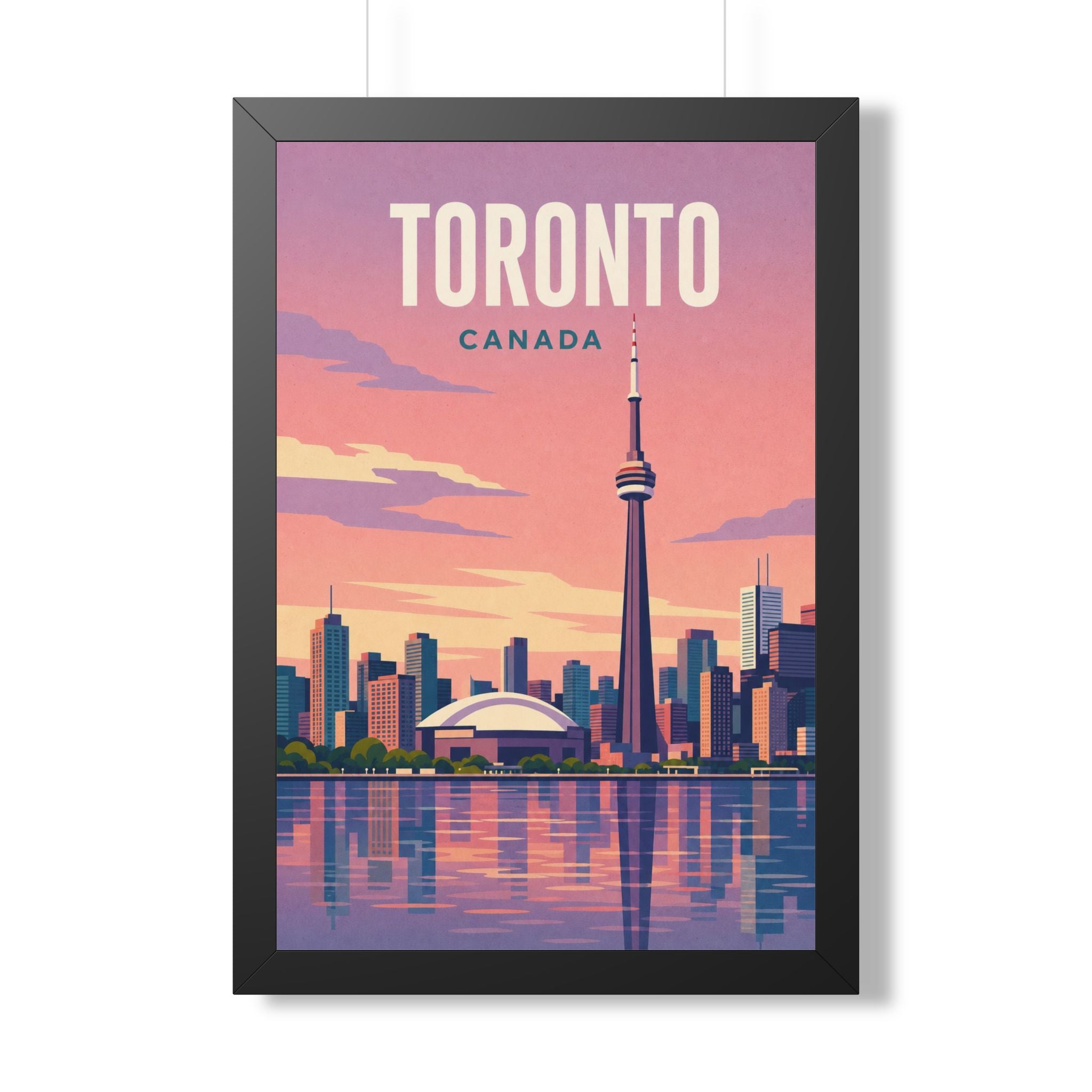 Toronto Skyline Canada Framed Poster | Vintage Travel Wall Art | Black Walnut White Frame | 16x24 20x30