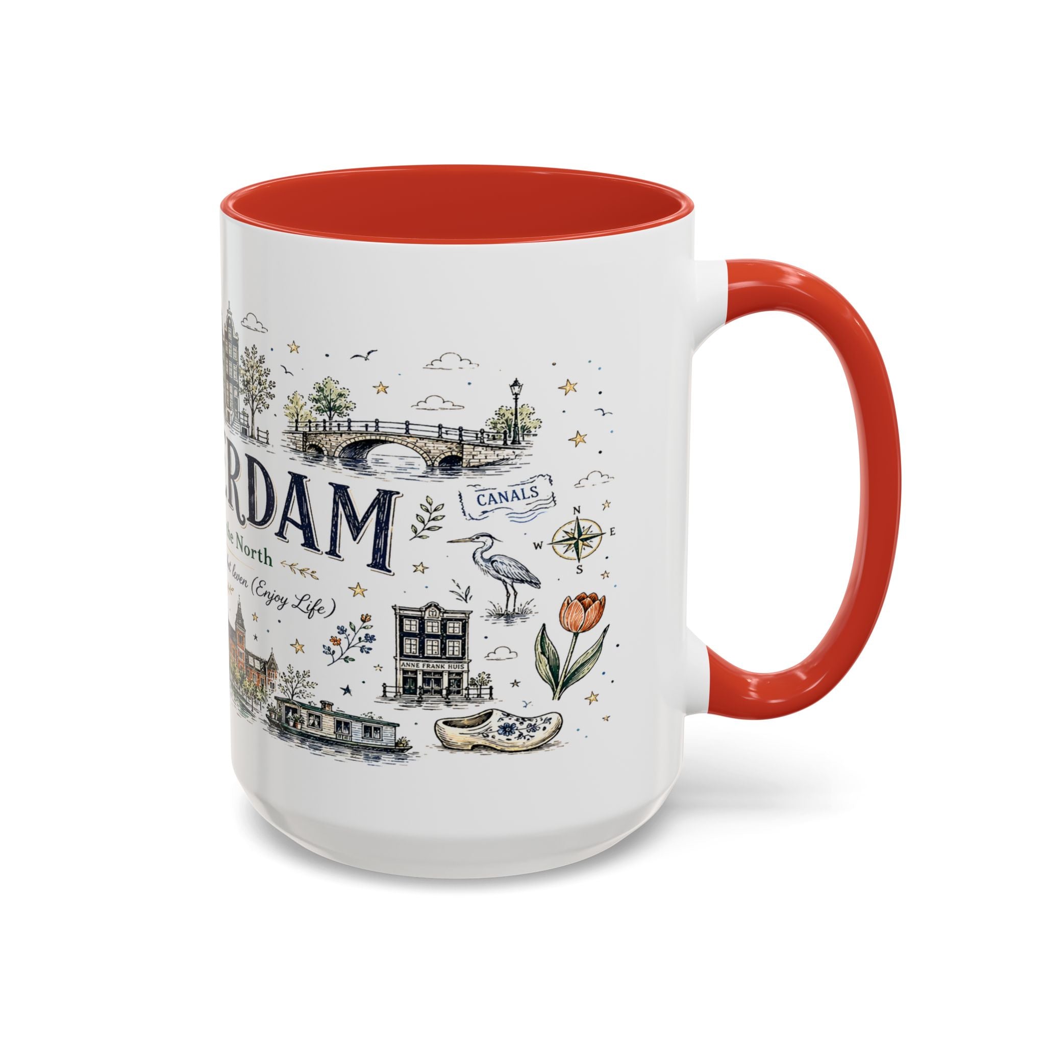 Amsterdam Coffee Mug | Netherlands Souvenir Travel Gift | Accent Color Ceramic 11oz 15oz