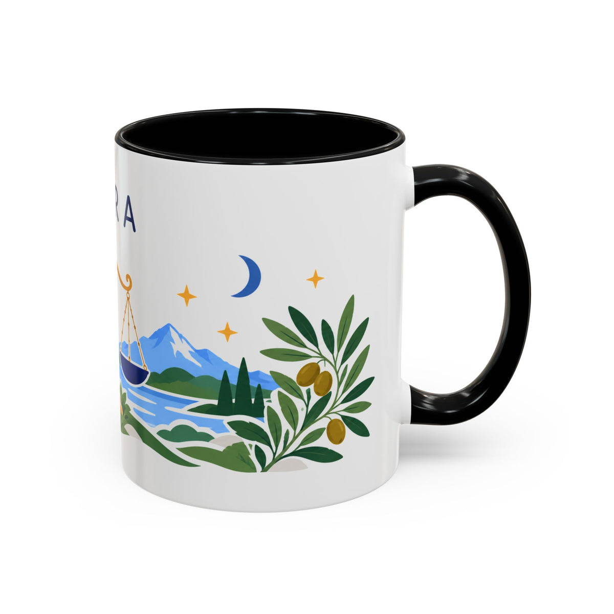 Libra Zodiac Coffee Mug | Scales and Rose Design | Astrology Birthday Gift | 11 oz 15 oz Ceramic Accent Mug