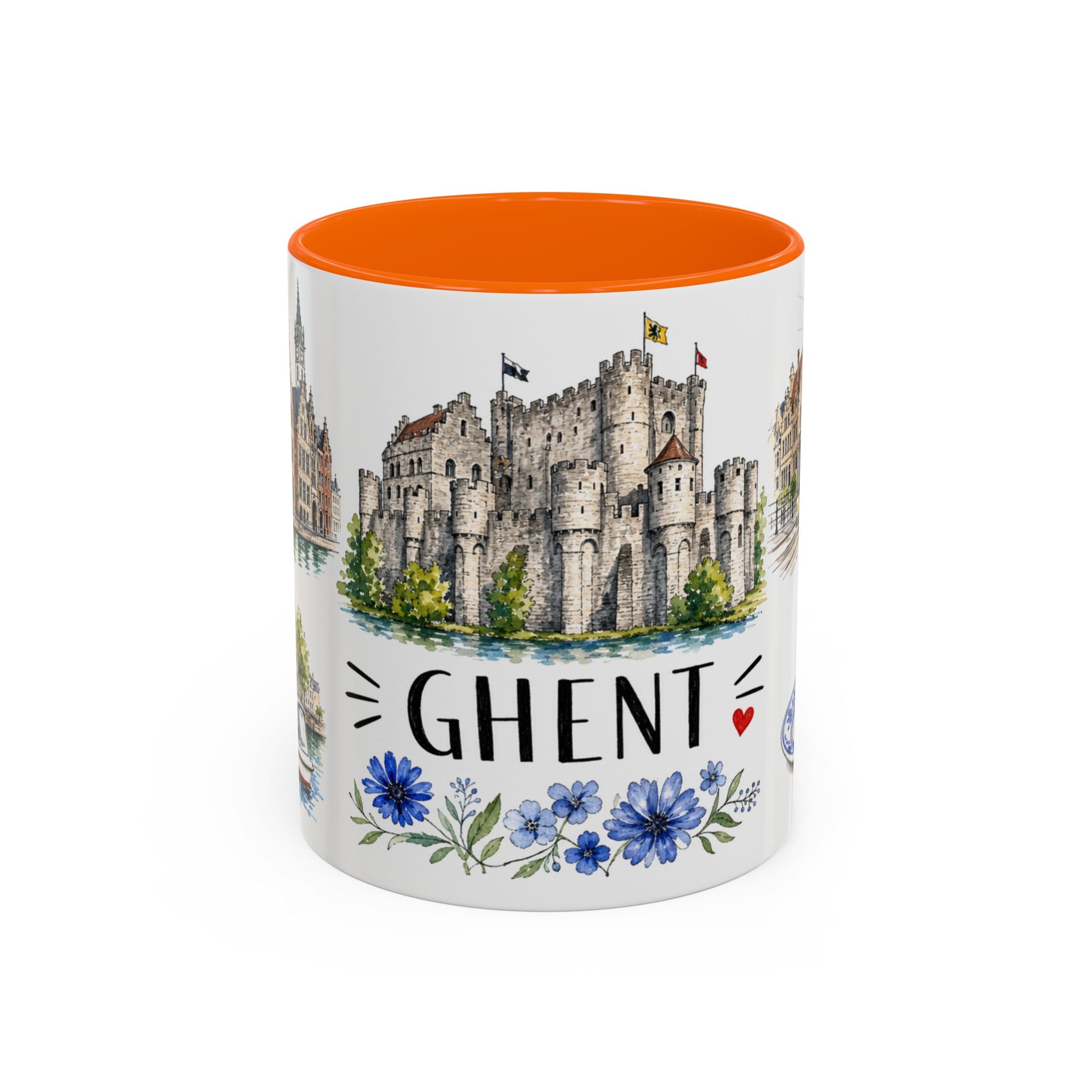 Ghent Illustrated Travel Mug | City Souvenir Accent Coffee Mug | 11oz 15oz Ceramic Cup