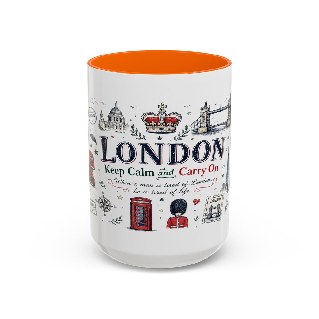 London Coffee Mug | England Souvenir Travel Gift | Accent Color Ceramic 11oz 15oz