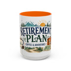 Retirement Plan Coffee And Adventures Mug | Travel Retirement Gift | Accent Color Ceramic 11oz 15oz