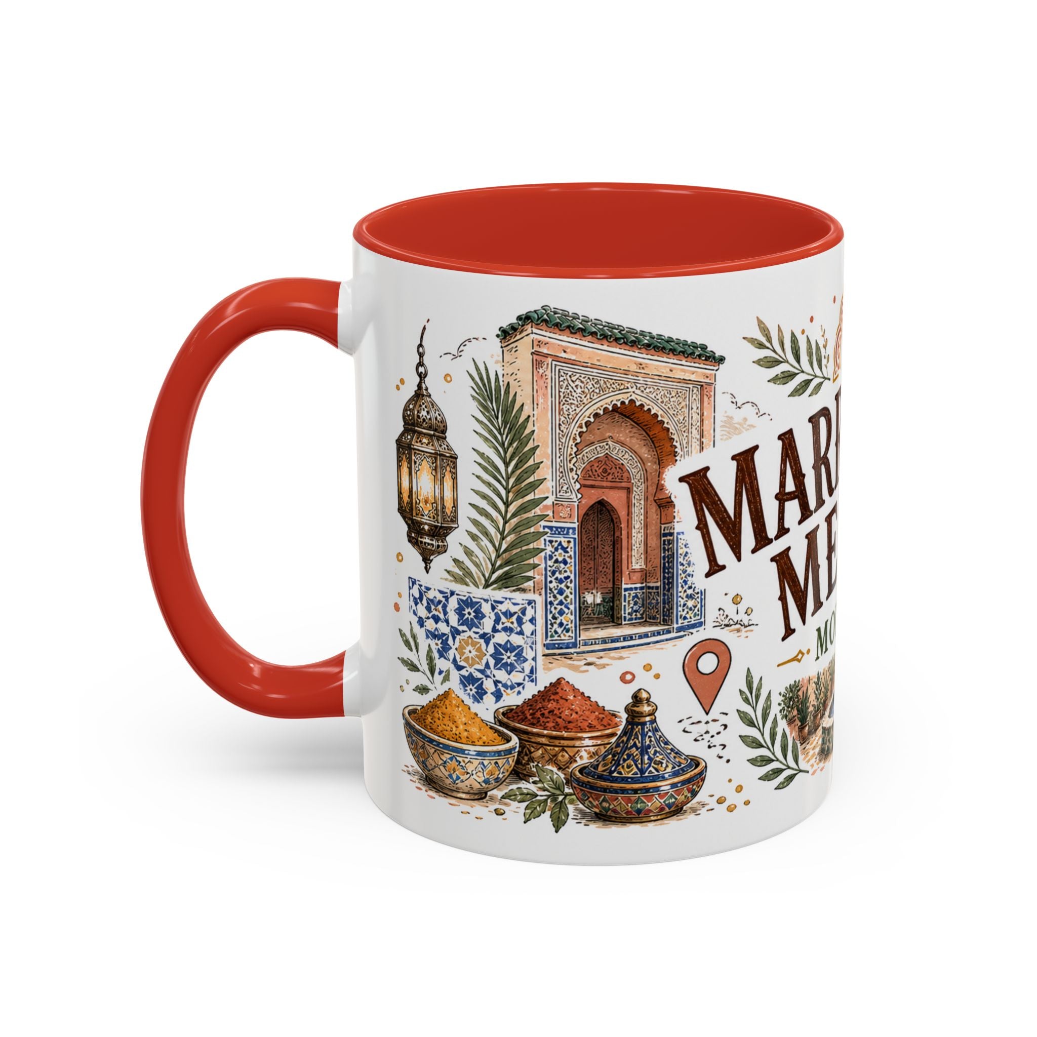 Marrakech Medina Coffee Mug | Travel Destination Souvenir Gift | Accent Color Ceramic 11oz 15oz