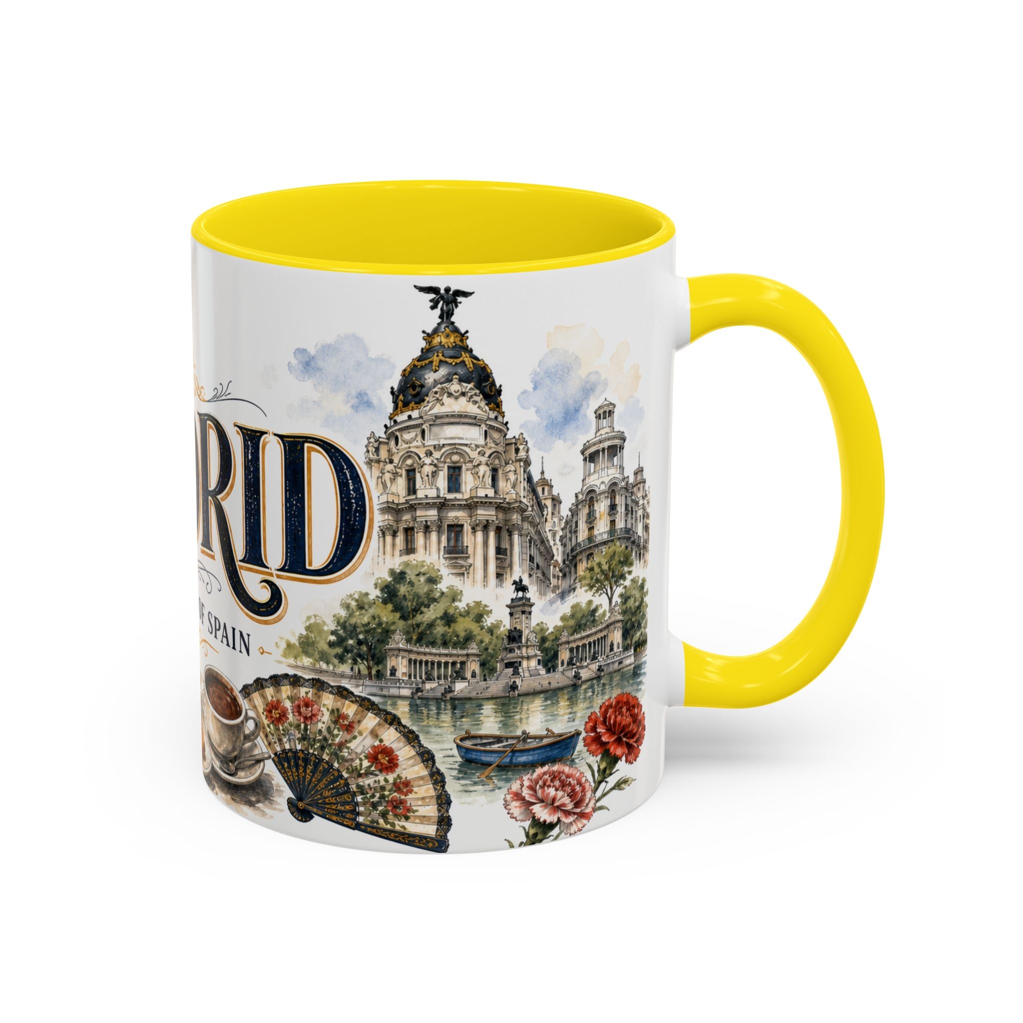Madrid Coffee Mug | Spain Travel Souvenir | Vintage Illustrated City Gift | 11 oz 15 oz Accent Mug